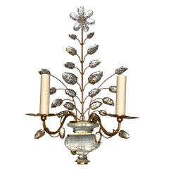 Gilt Metal Sconces with Crystal Flowers