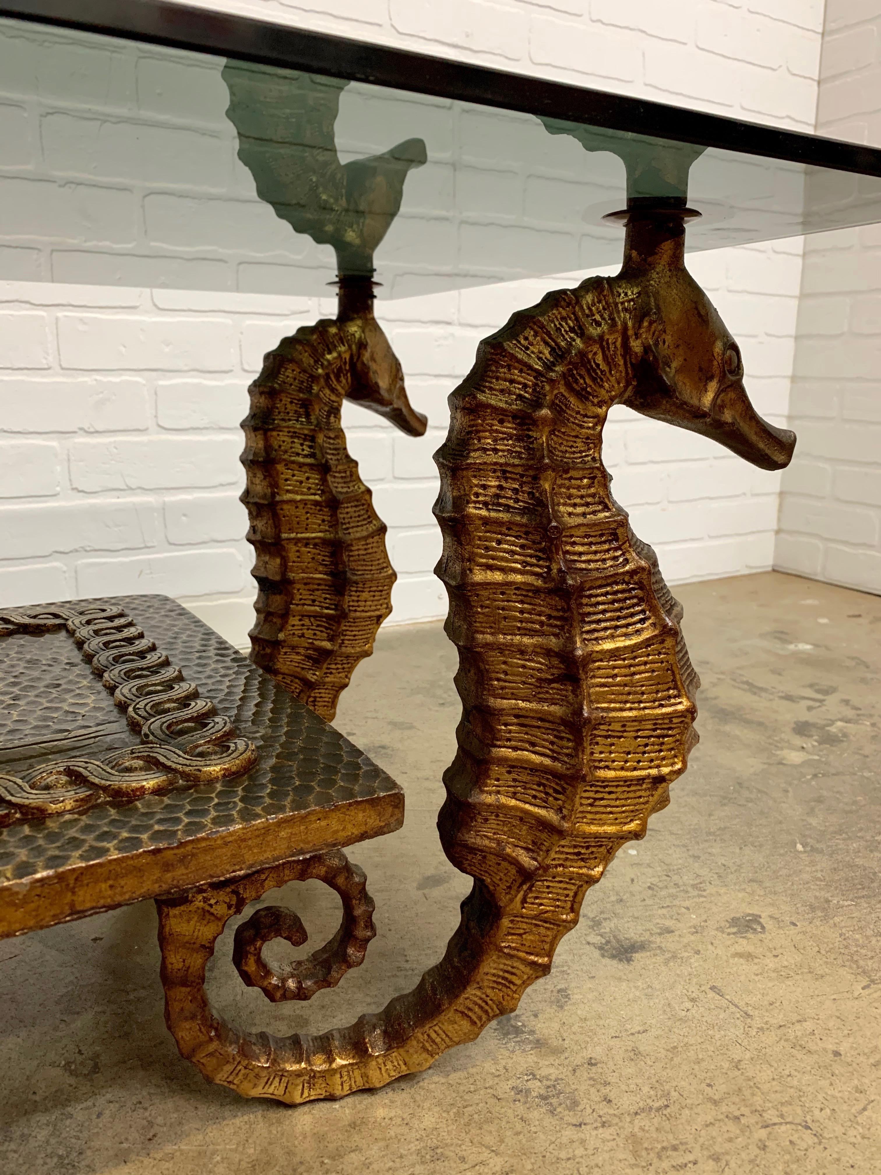 Gilt Metal Seahorse Coffee Table with Smoked Glass 2