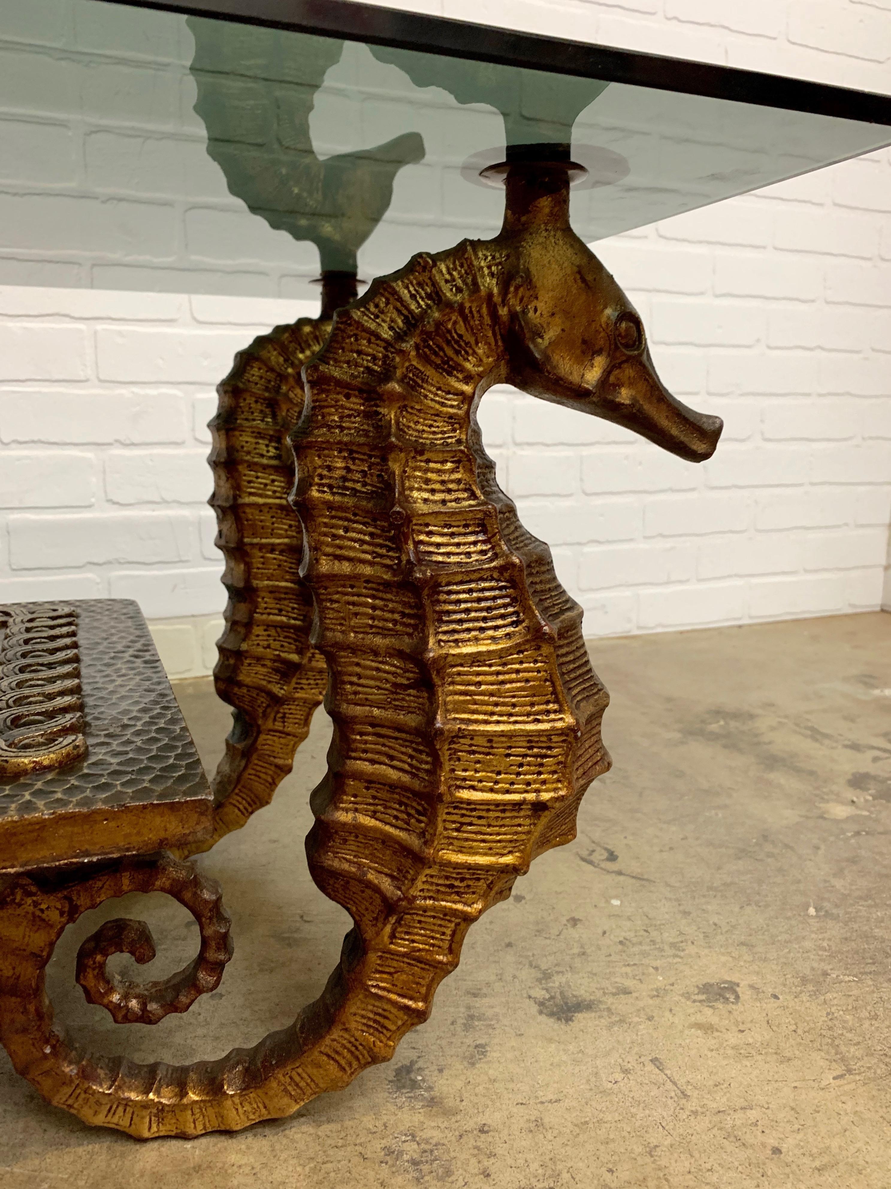 Gilt Metal Seahorse Coffee Table with Smoked Glass 3