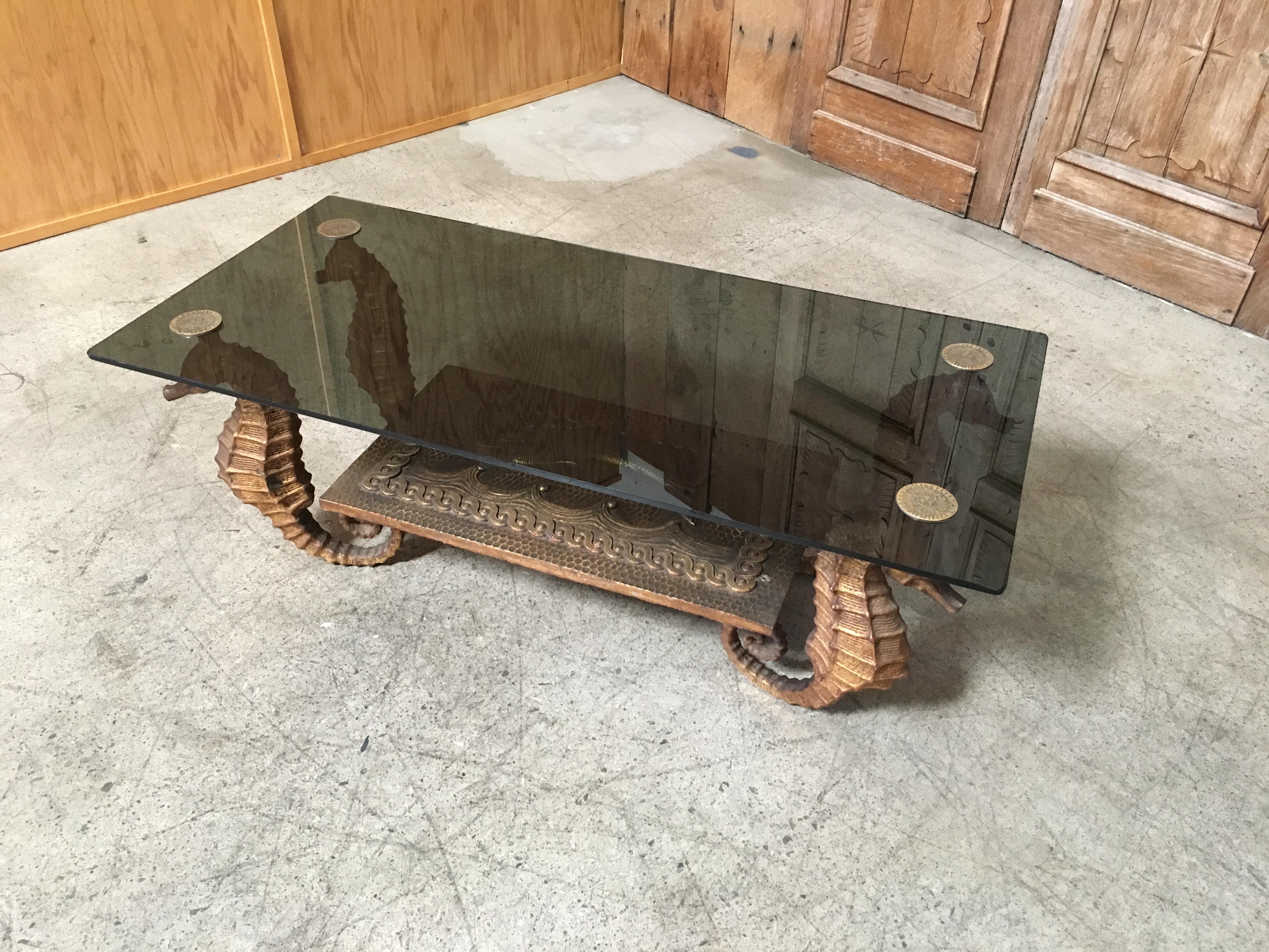 Gilt Metal Seahorse Coffee Table with Smoked Glass 5