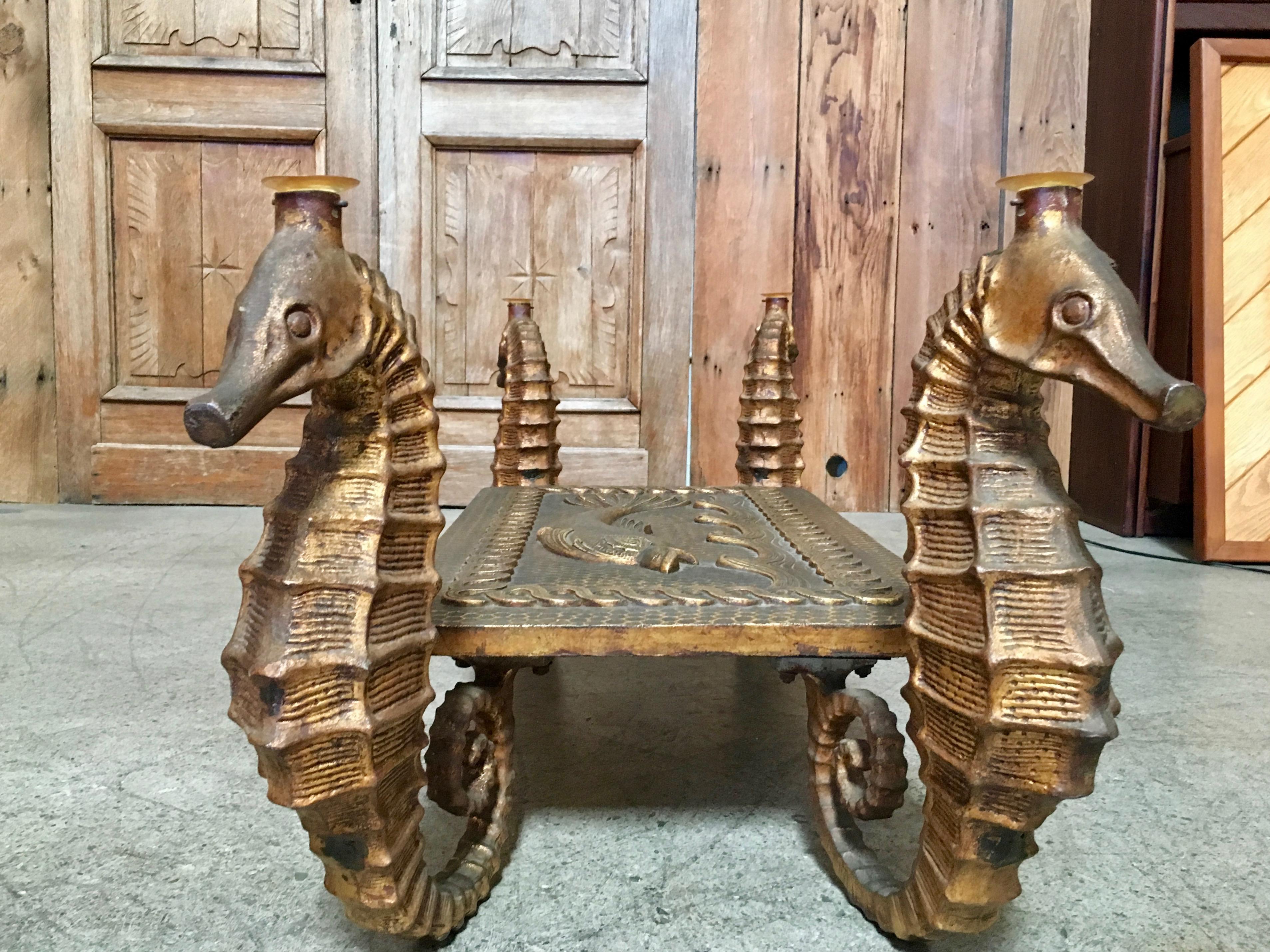 Gilt Metal Seahorse Coffee Table with Smoked Glass 6