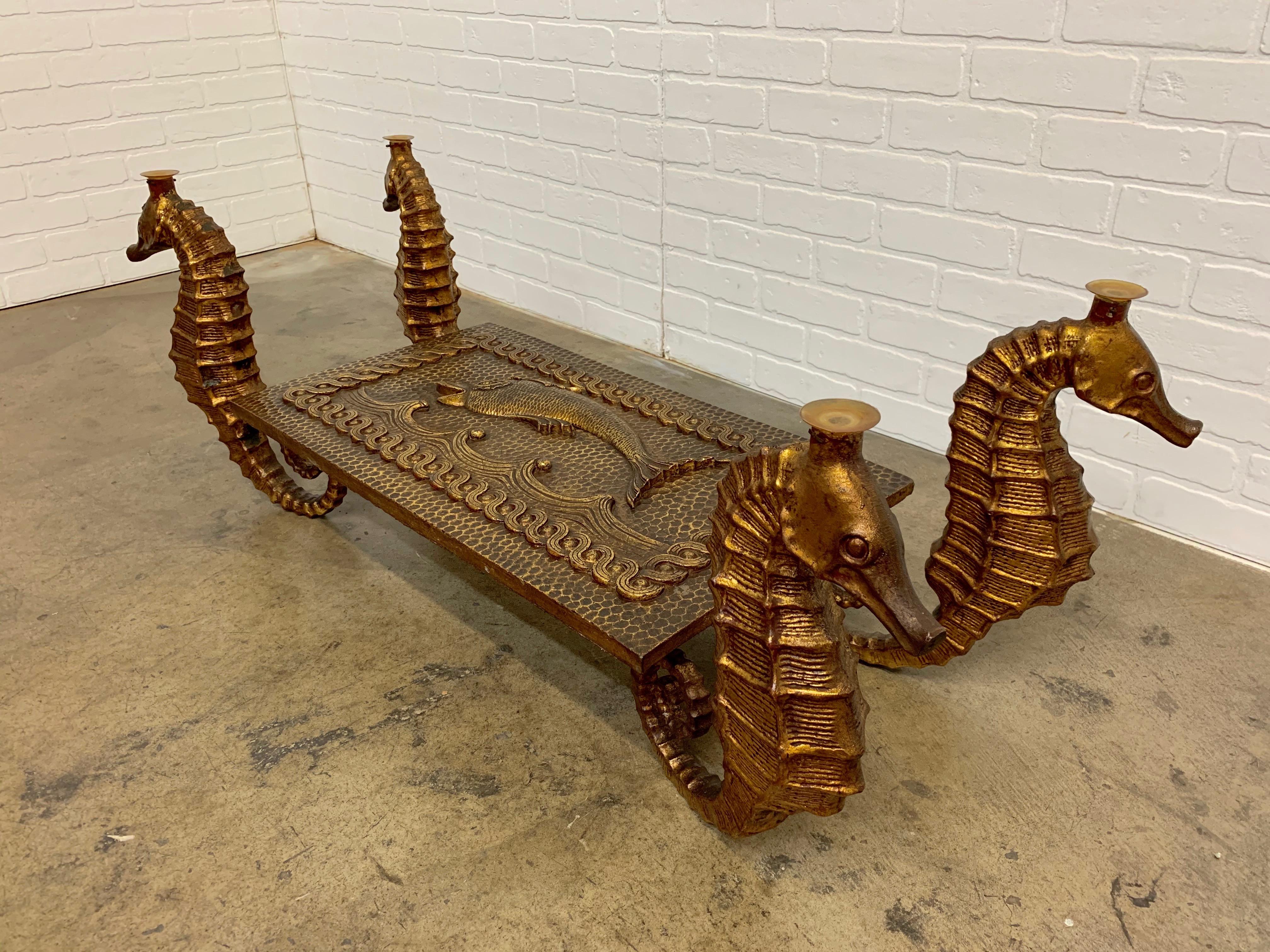 Gilt Metal Seahorse Coffee Table with Smoked Glass 6