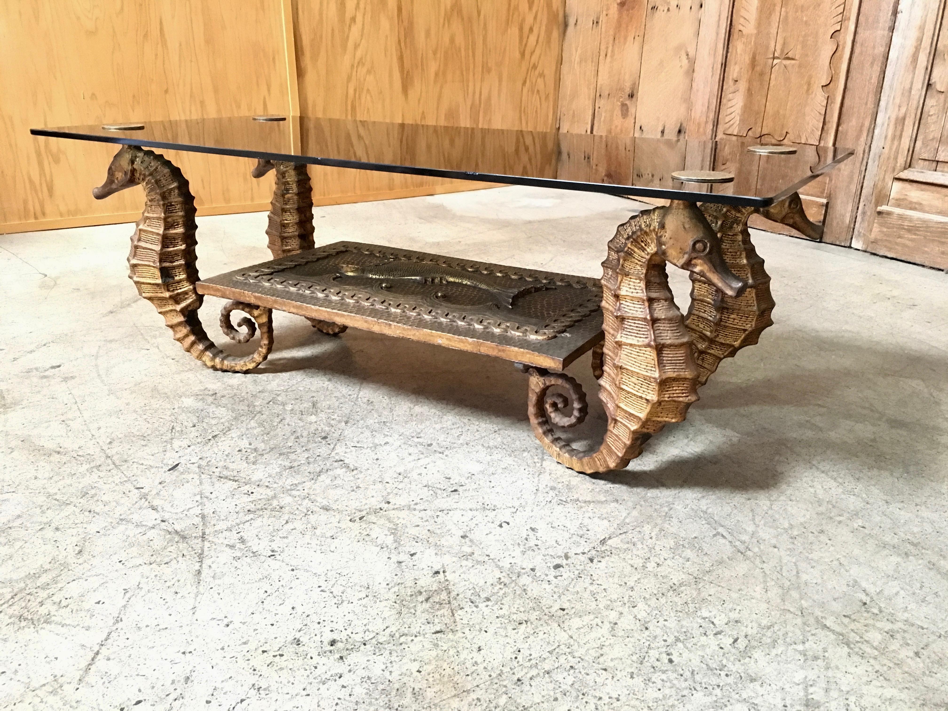 Gilt Metal Seahorse Coffee Table with Smoked Glass 7