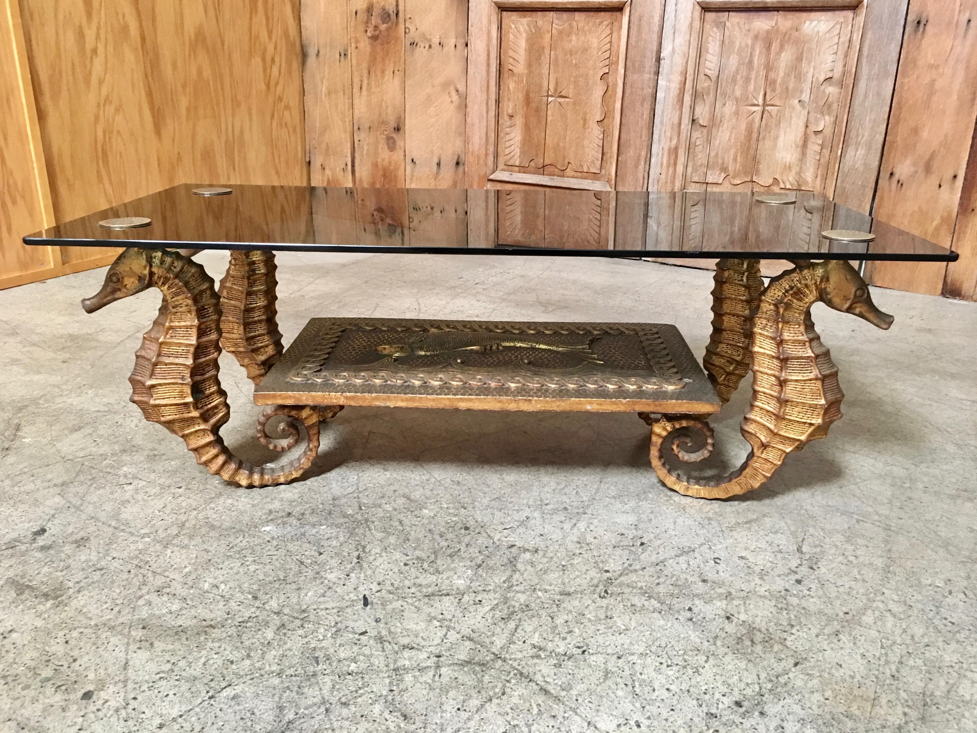 Gilt Metal Seahorse Coffee Table with Smoked Glass 8