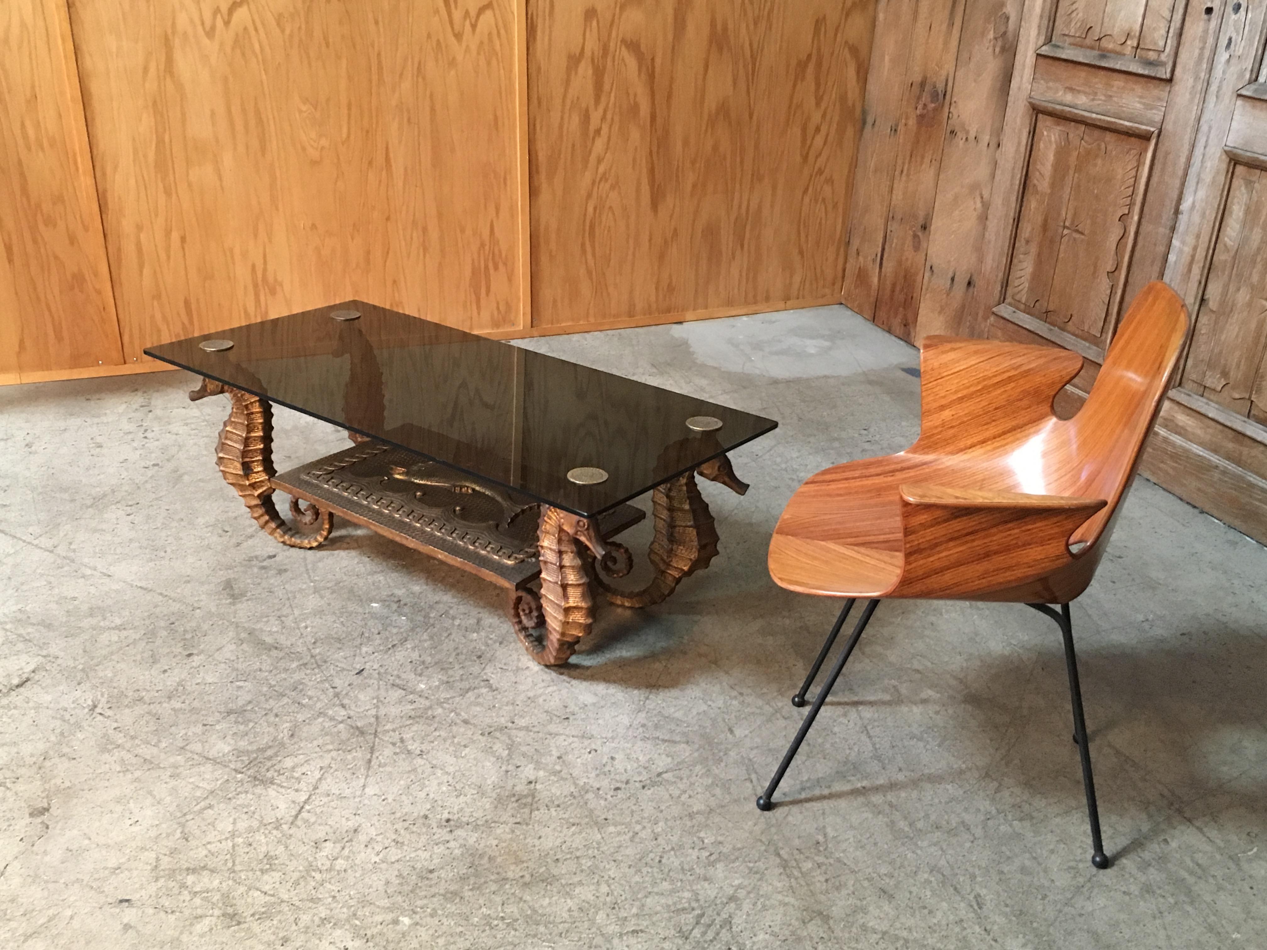 Gilt Metal Seahorse Coffee Table with Smoked Glass 11