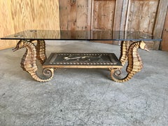 Gilt Metal Seahorse Coffee Table with Smoked Glass