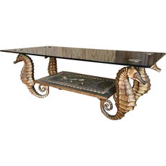 Gilt Metal Seahorse Coffee Table with Smoked Glass