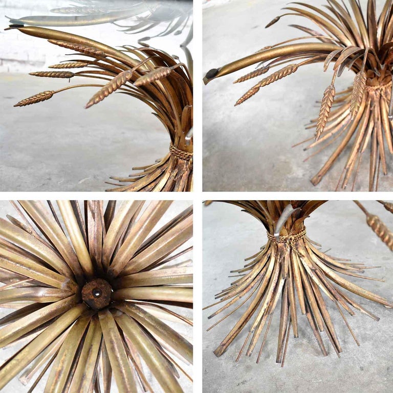 Gilt Metal Sheaf of Wheat Coffee Table with Glass Top Italian Hollywood