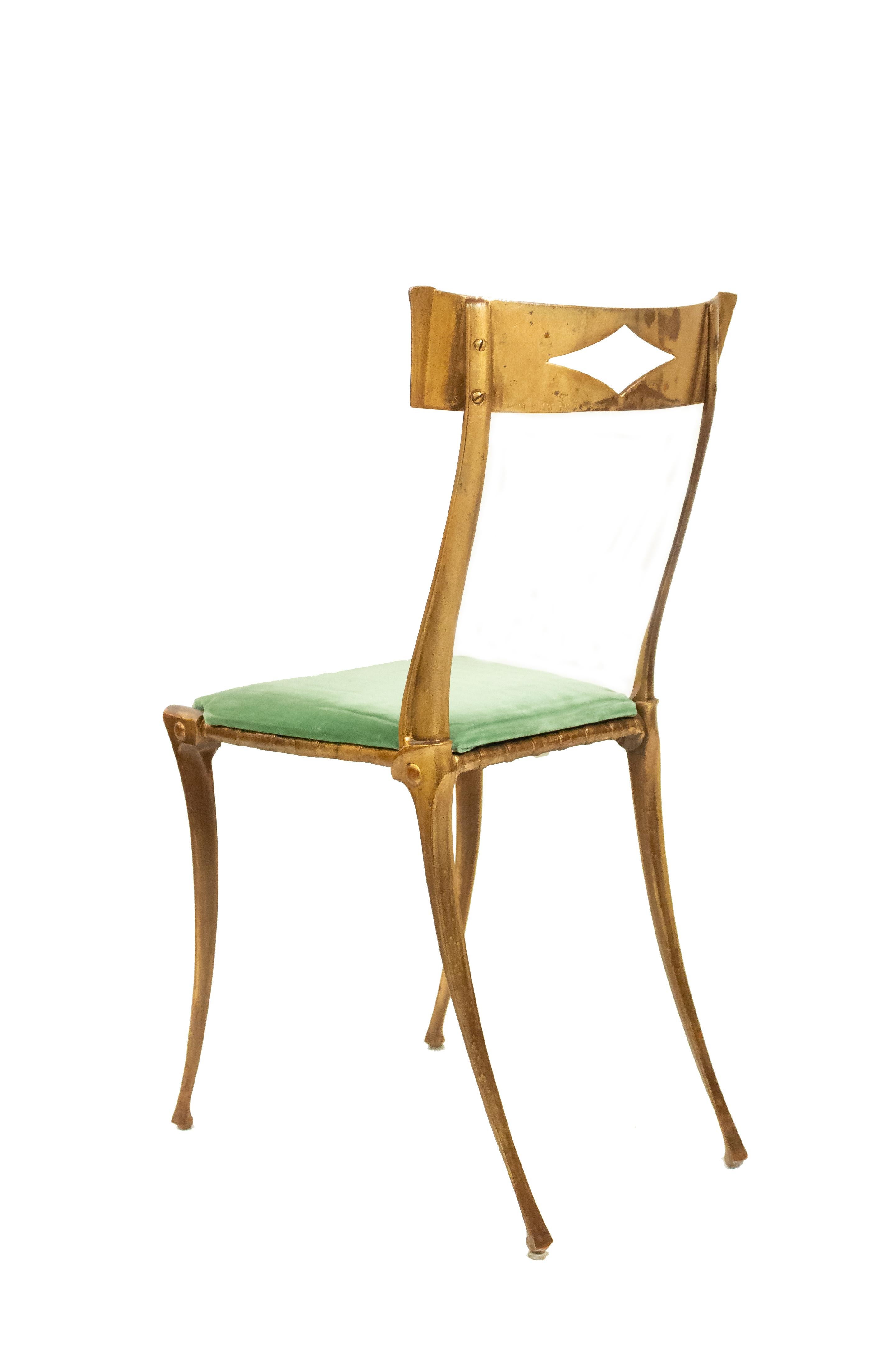 Gilt Metal Side Chair with Green Velvet Upholstery For Sale 4
