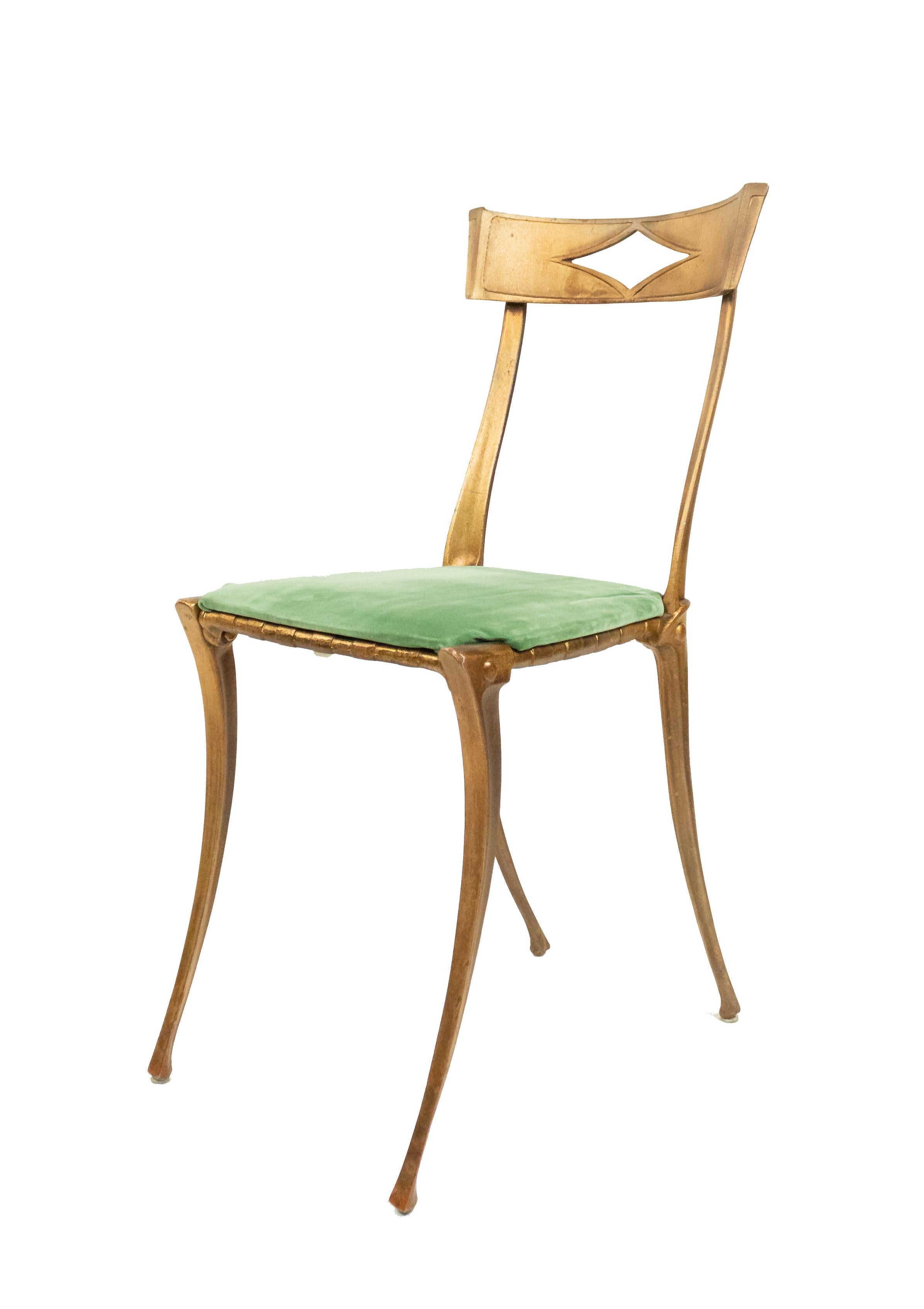 Gilt Metal Side Chair with Green Velvet Upholstery For Sale 5