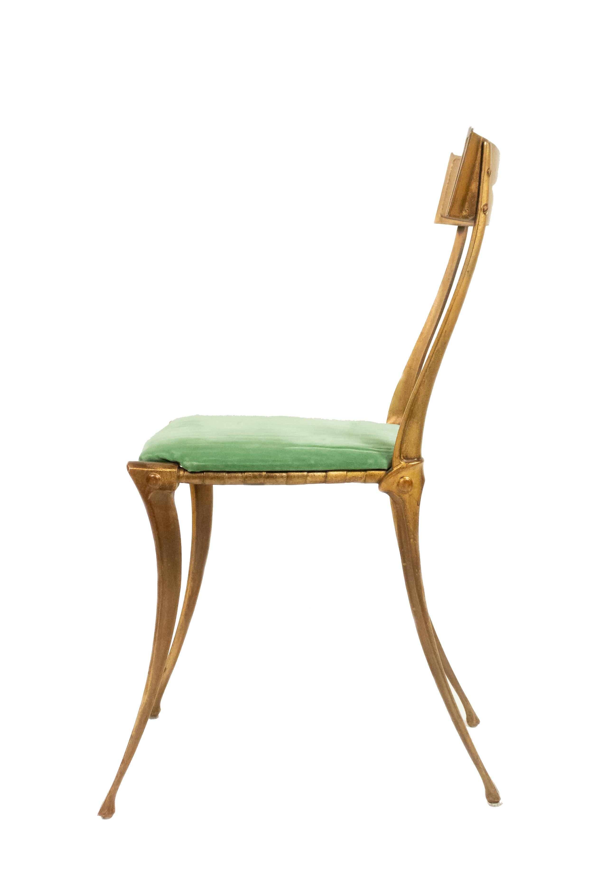 Gilt Metal Side Chair with Green Velvet Upholstery For Sale 6