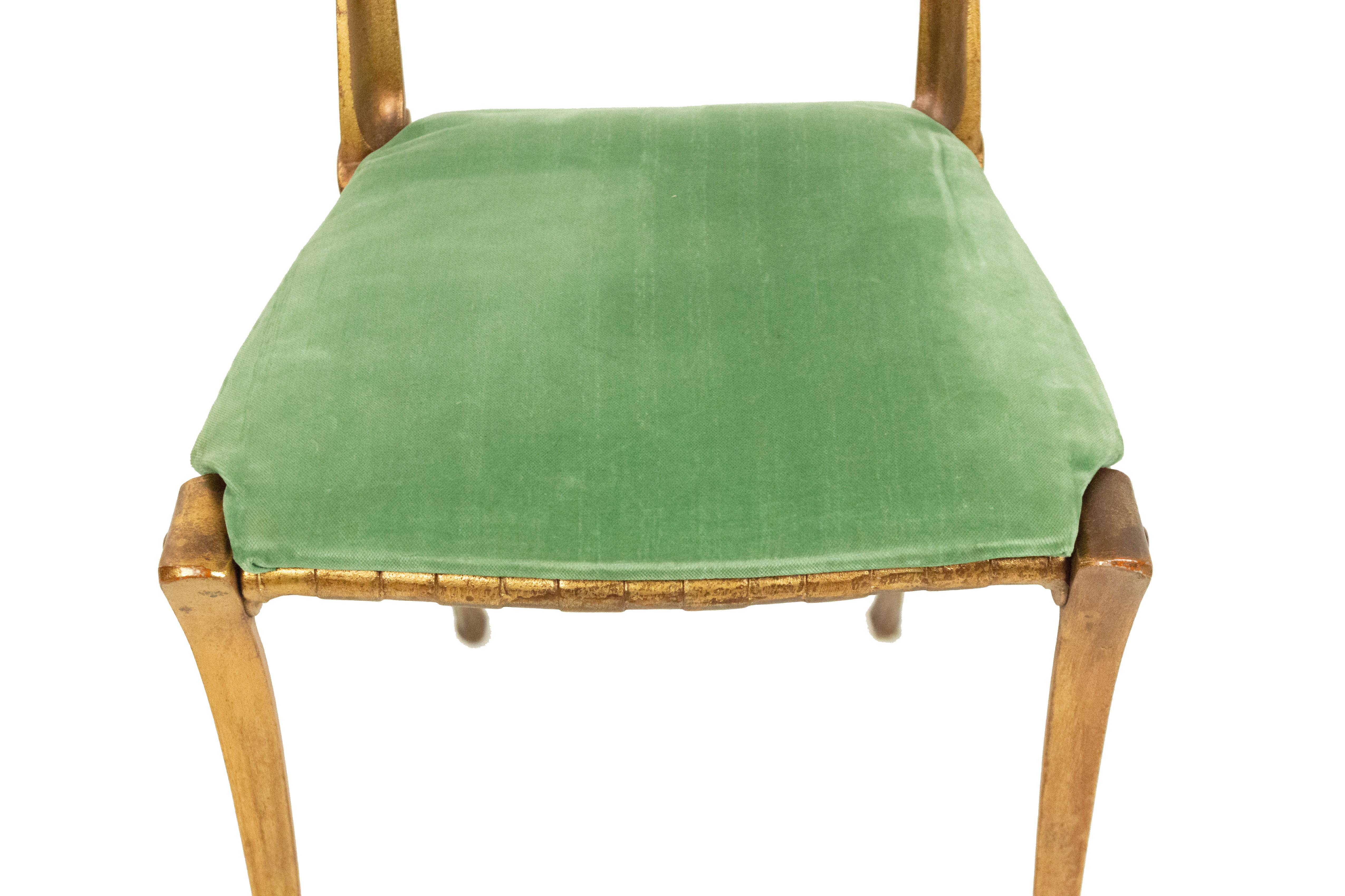 Mid-Century Modern Gilt Metal Side Chair with Green Velvet Upholstery For Sale