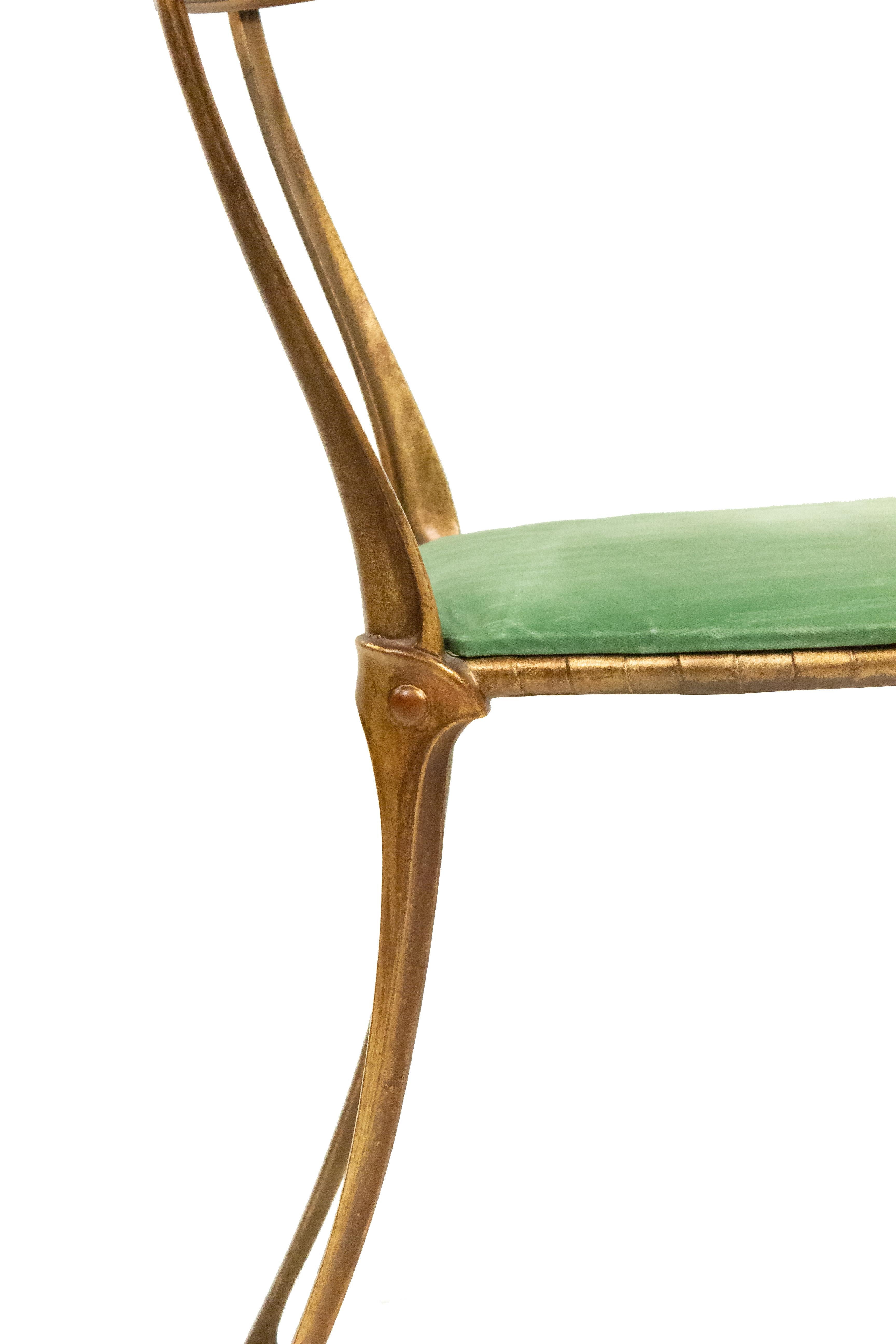 Gilt Metal Side Chair with Green Velvet Upholstery For Sale 1