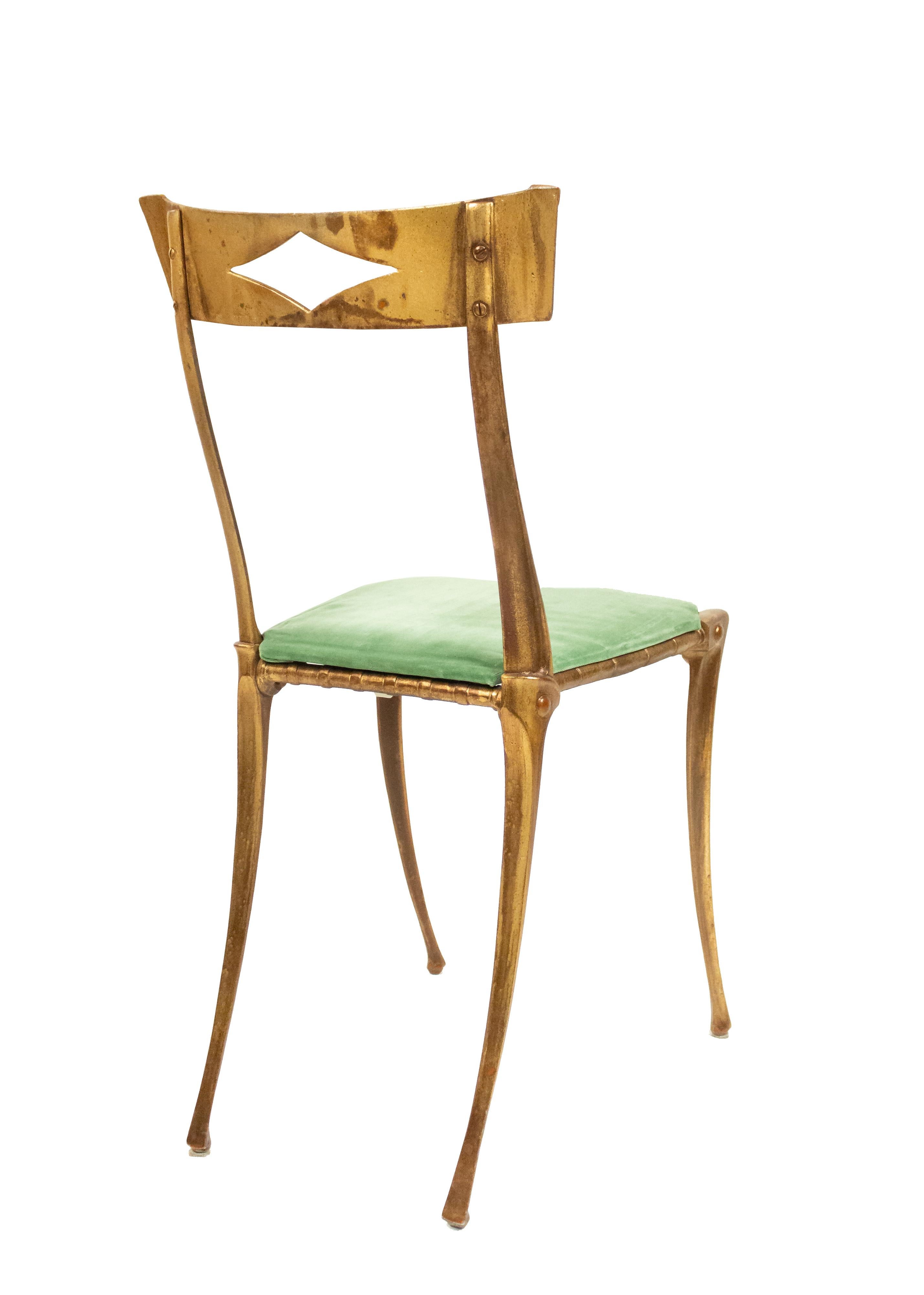 Gilt Metal Side Chair with Green Velvet Upholstery For Sale 2