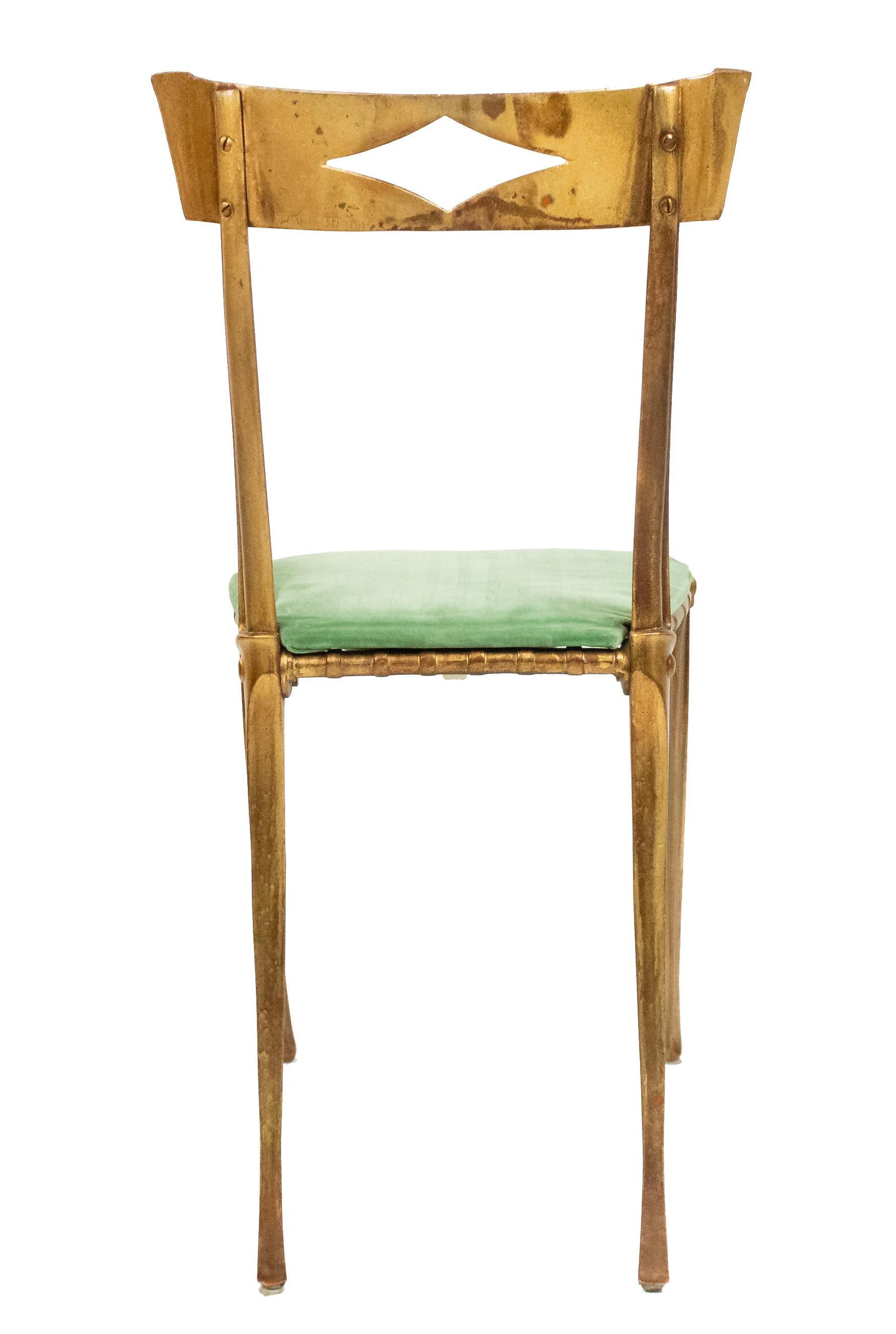 Gilt Metal Side Chair with Green Velvet Upholstery For Sale 3