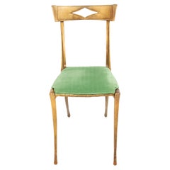 Sedia laterale in metallo dorato con rivestimento in velluto verde
