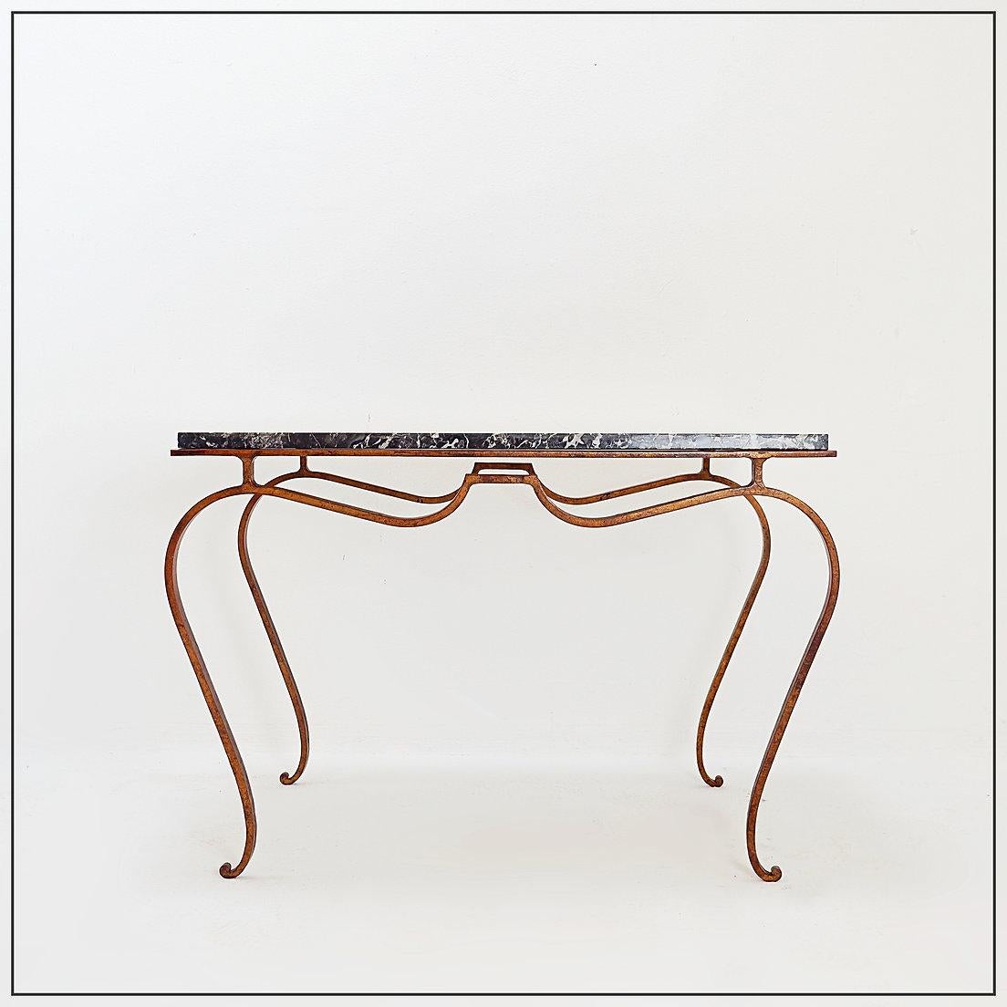 Gilt-Metal side table and marble top in the style of René Prou For Sale 5