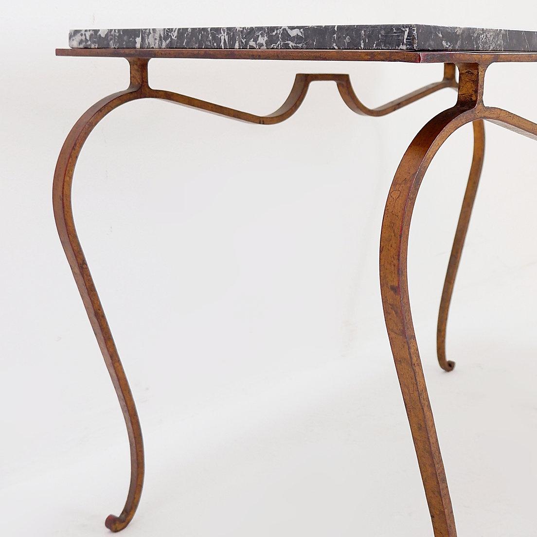 Hollywood Regency Gilt-Metal side table and marble top in the style of René Prou For Sale