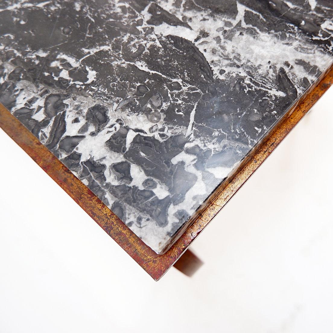 20th Century Gilt-Metal side table and marble top in the style of René Prou For Sale