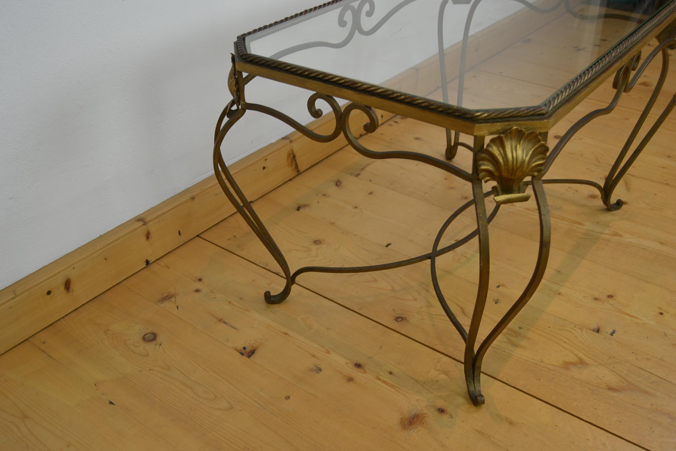 Gilt Metal Side Table, Coffee Table with Ropes and Shell For Sale 5