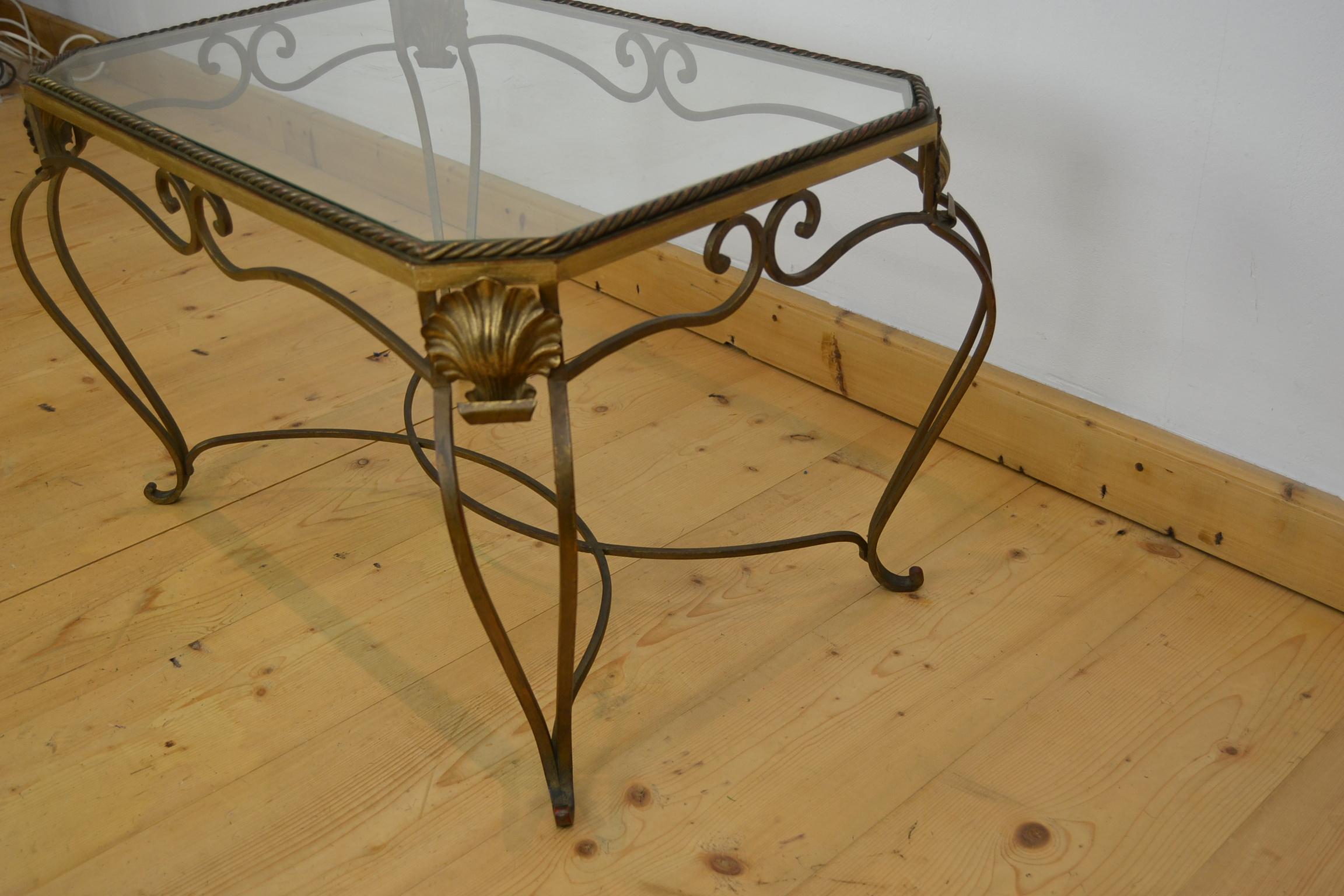 Gilt Metal Side Table, Coffee Table with Ropes and Shell For Sale 6