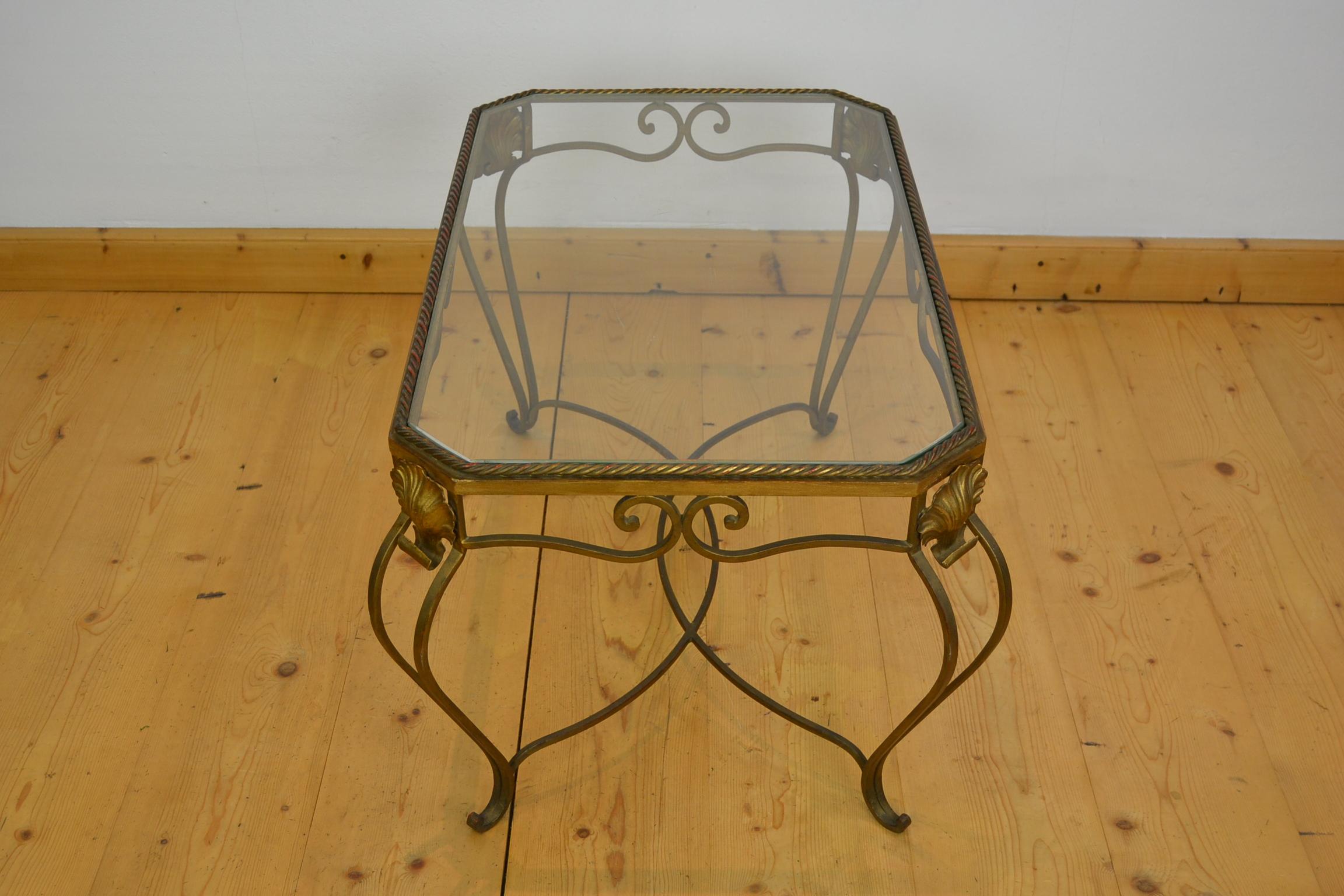 Gilt Metal Side Table, Coffee Table with Ropes and Shell For Sale 7