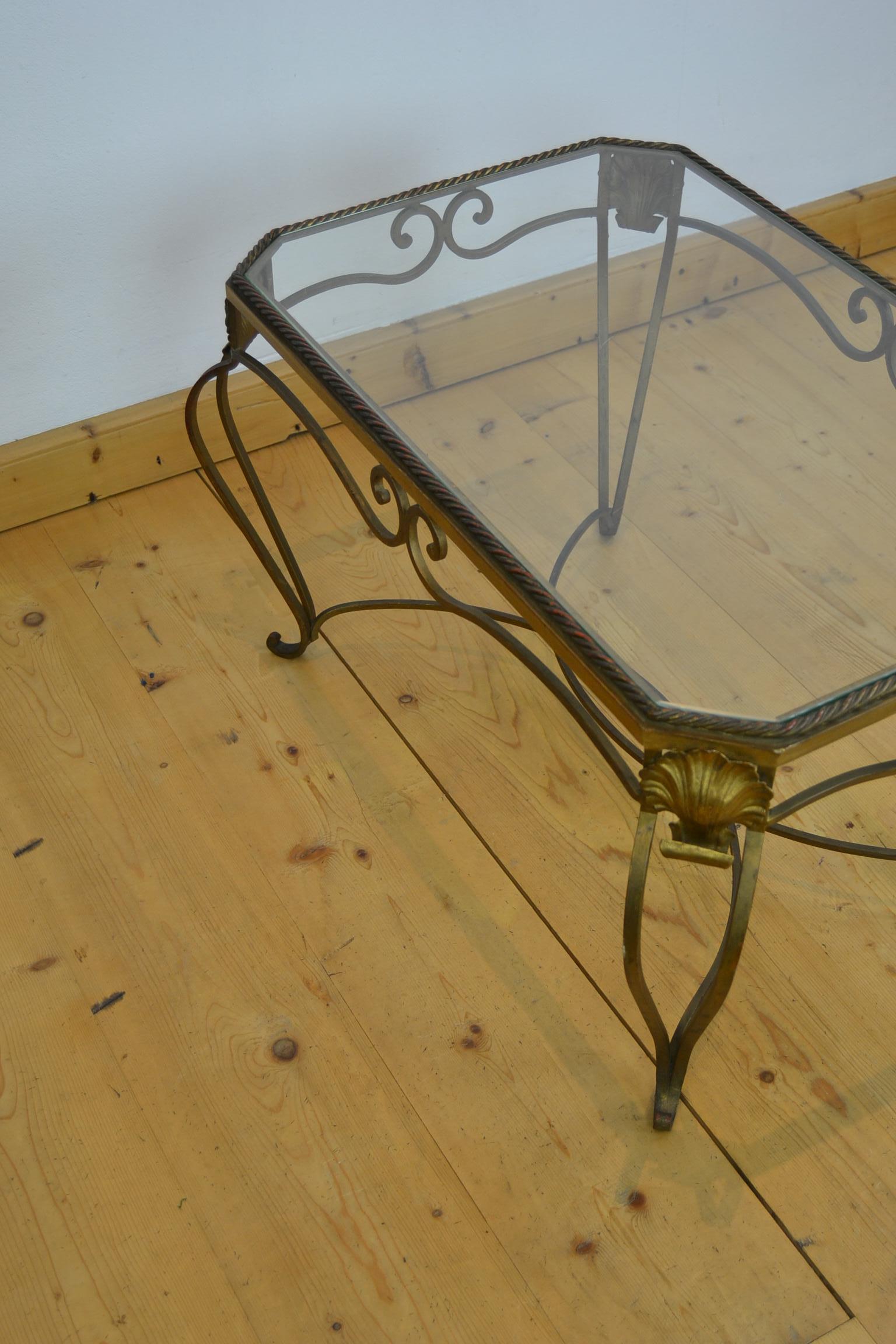 Gilt Metal Side Table, Coffee Table with Ropes and Shell For Sale 8