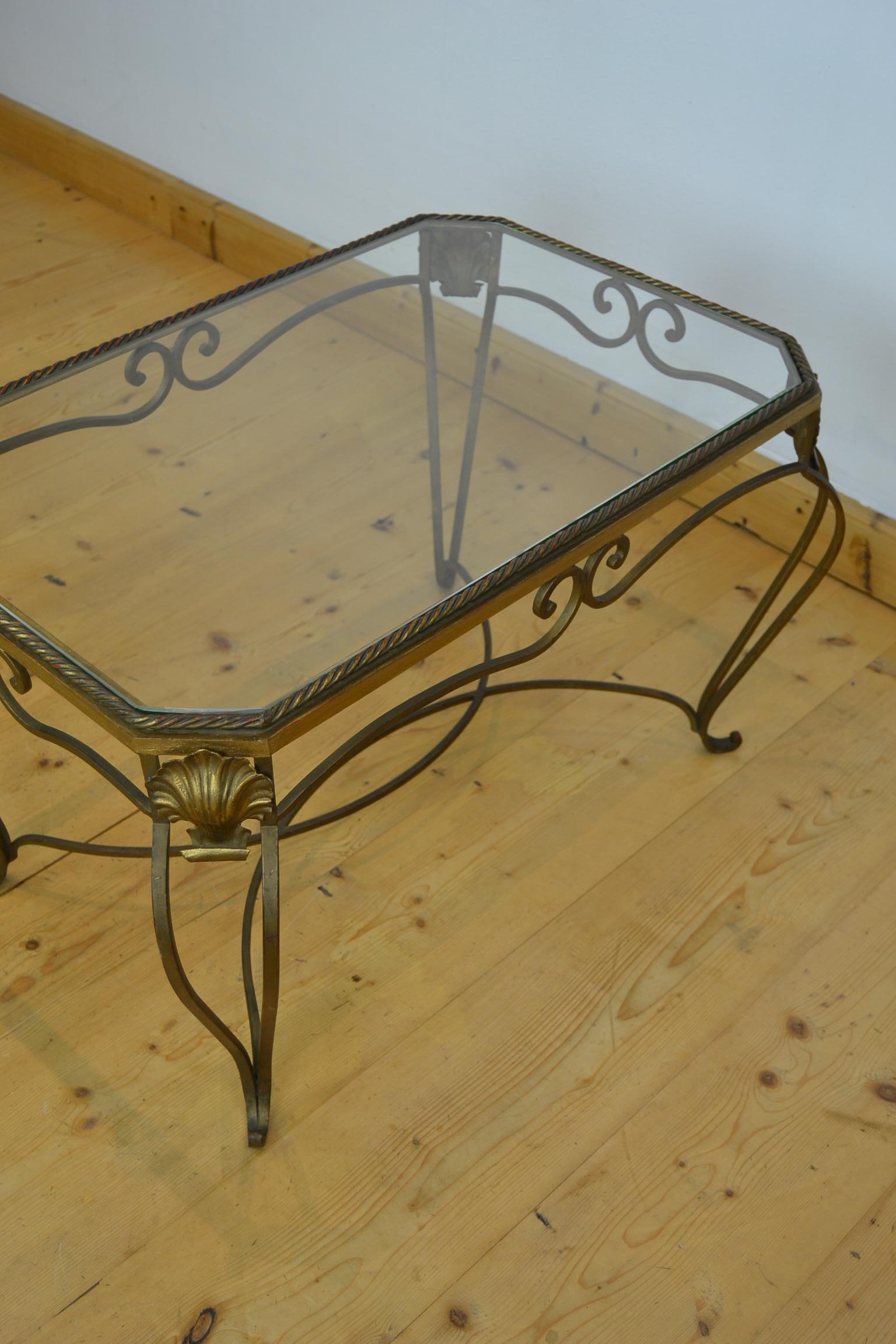 Gilt Metal Side Table, Coffee Table with Ropes and Shell For Sale 9