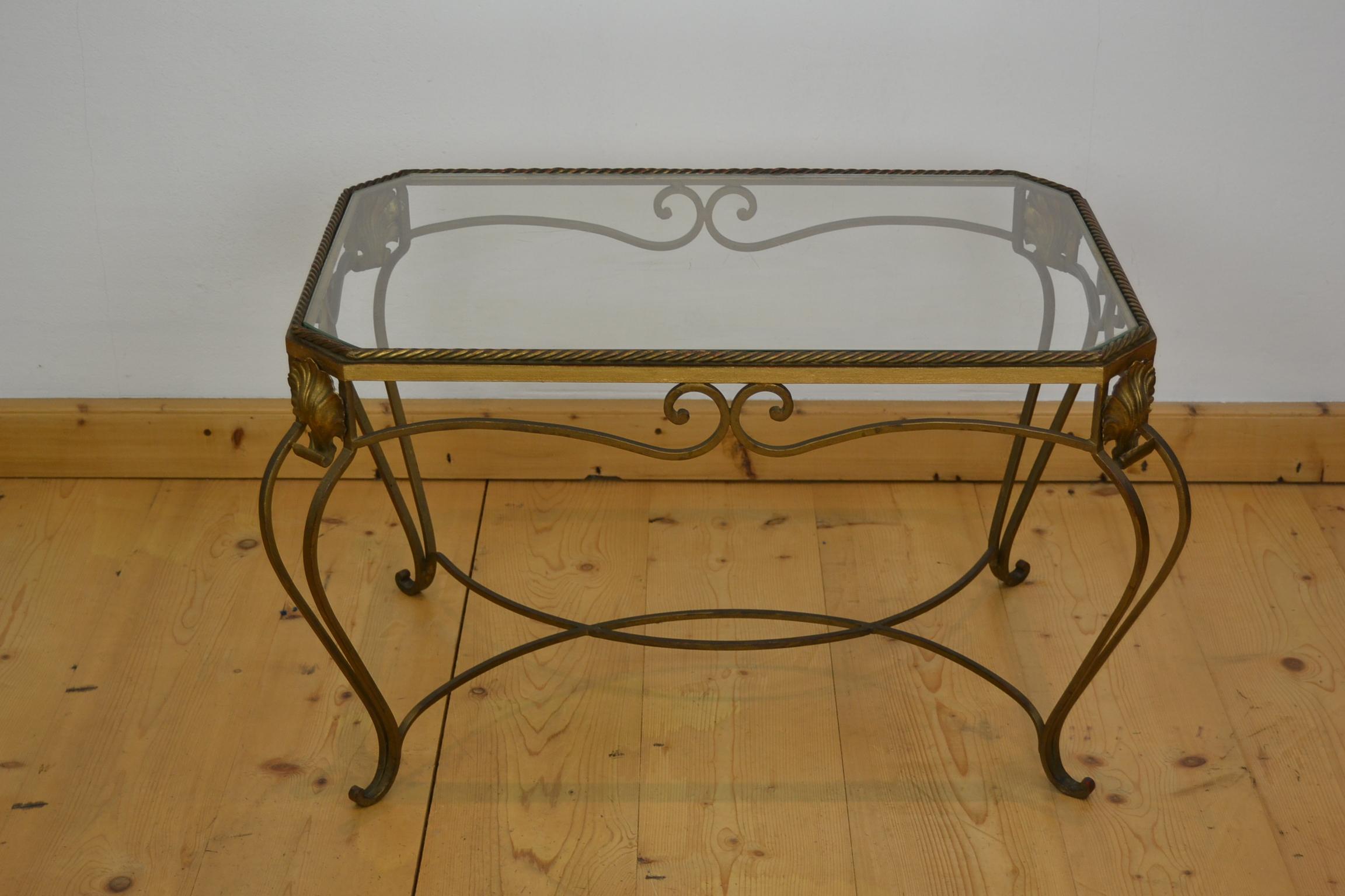 Gilt Metal Side Table, Coffee Table with Ropes and Shell For Sale 10