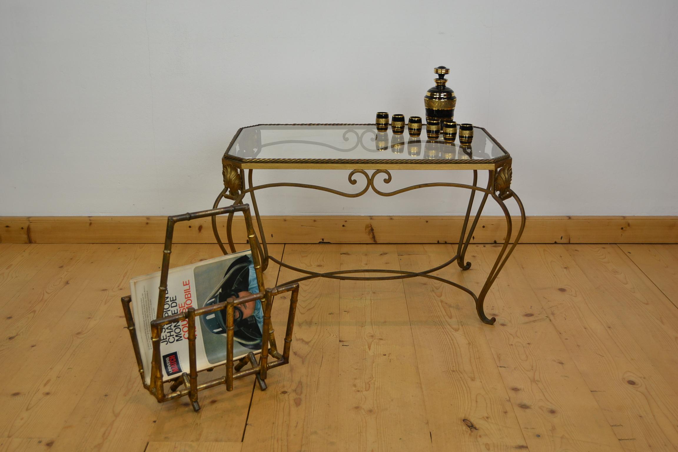 Gilt Metal Side Table, Coffee Table with Ropes and Shell For Sale 12