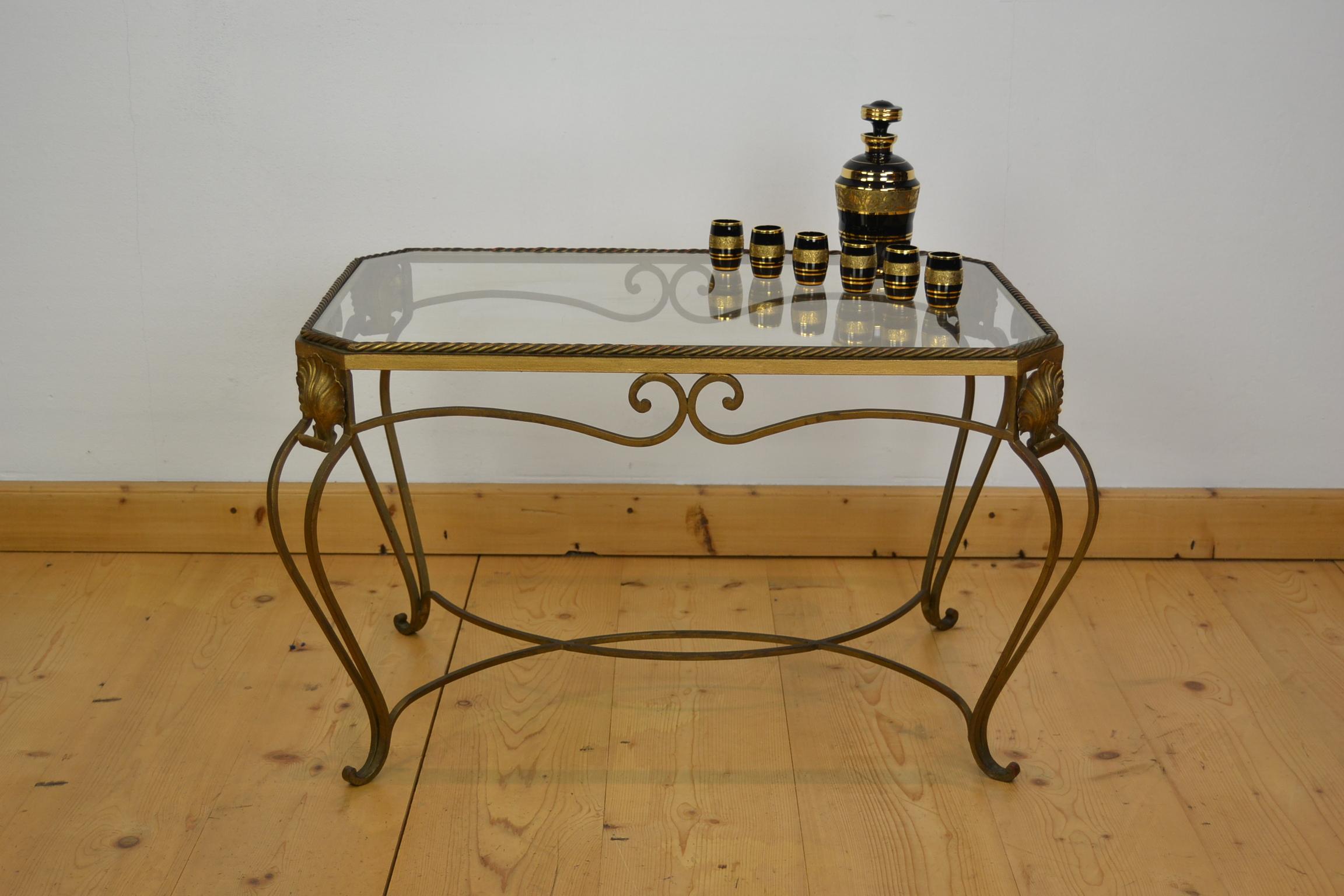 French Gilt Metal Side Table, Coffee Table with Ropes and Shell For Sale