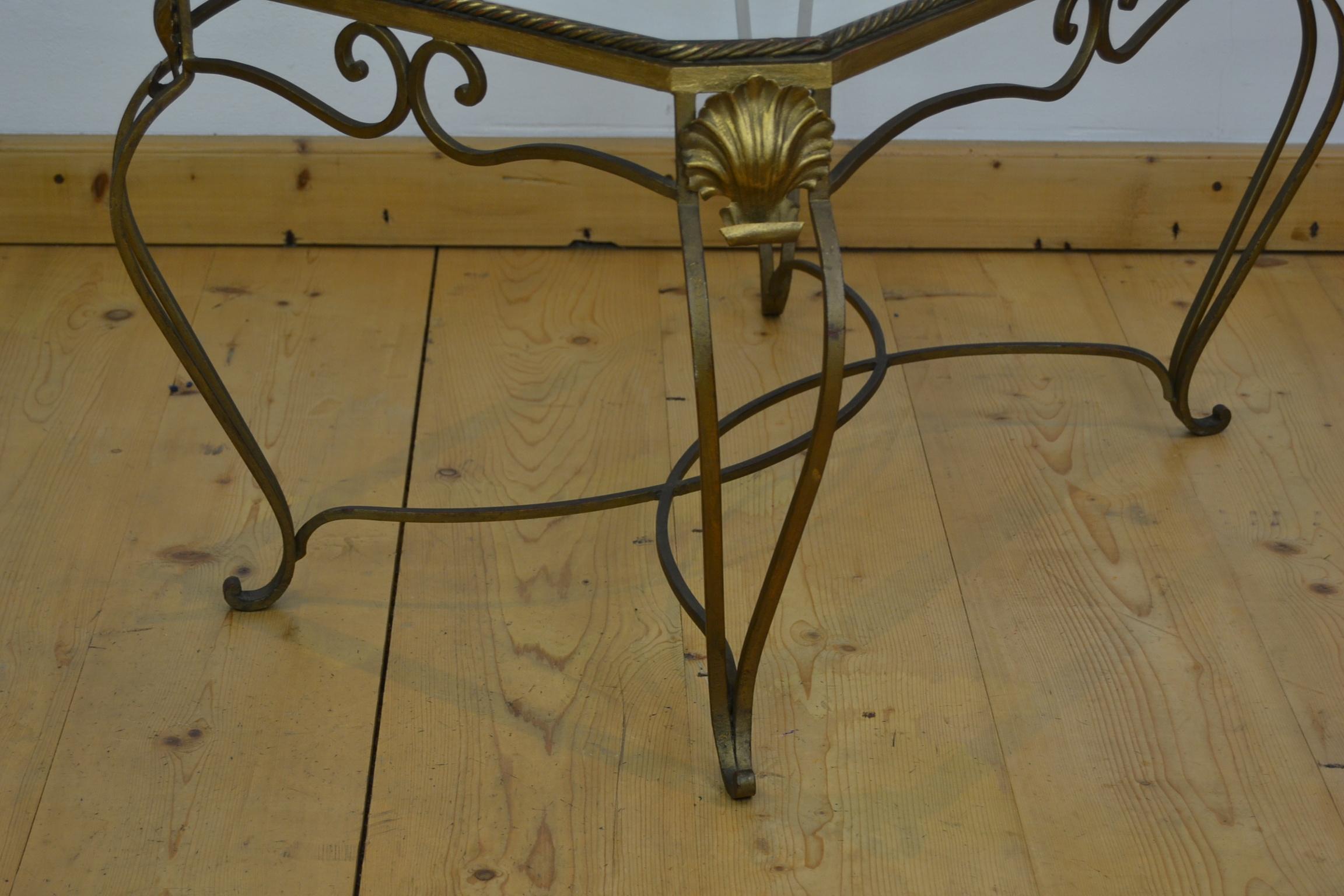 Gilt Metal Side Table, Coffee Table with Ropes and Shell For Sale 1
