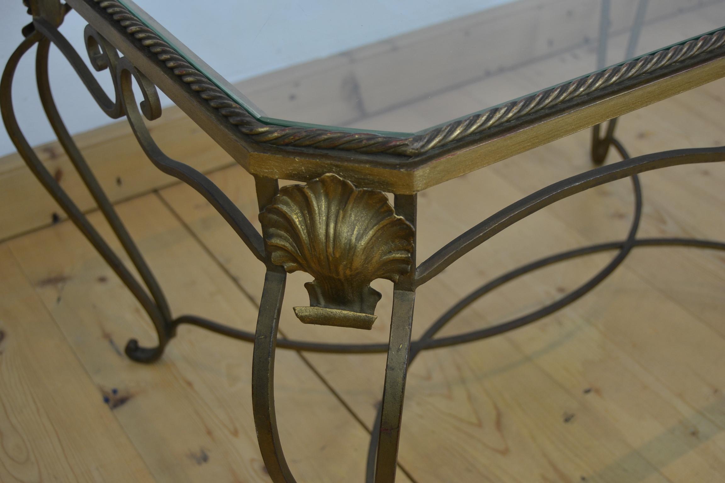 Gilt Metal Side Table, Coffee Table with Ropes and Shell For Sale 2