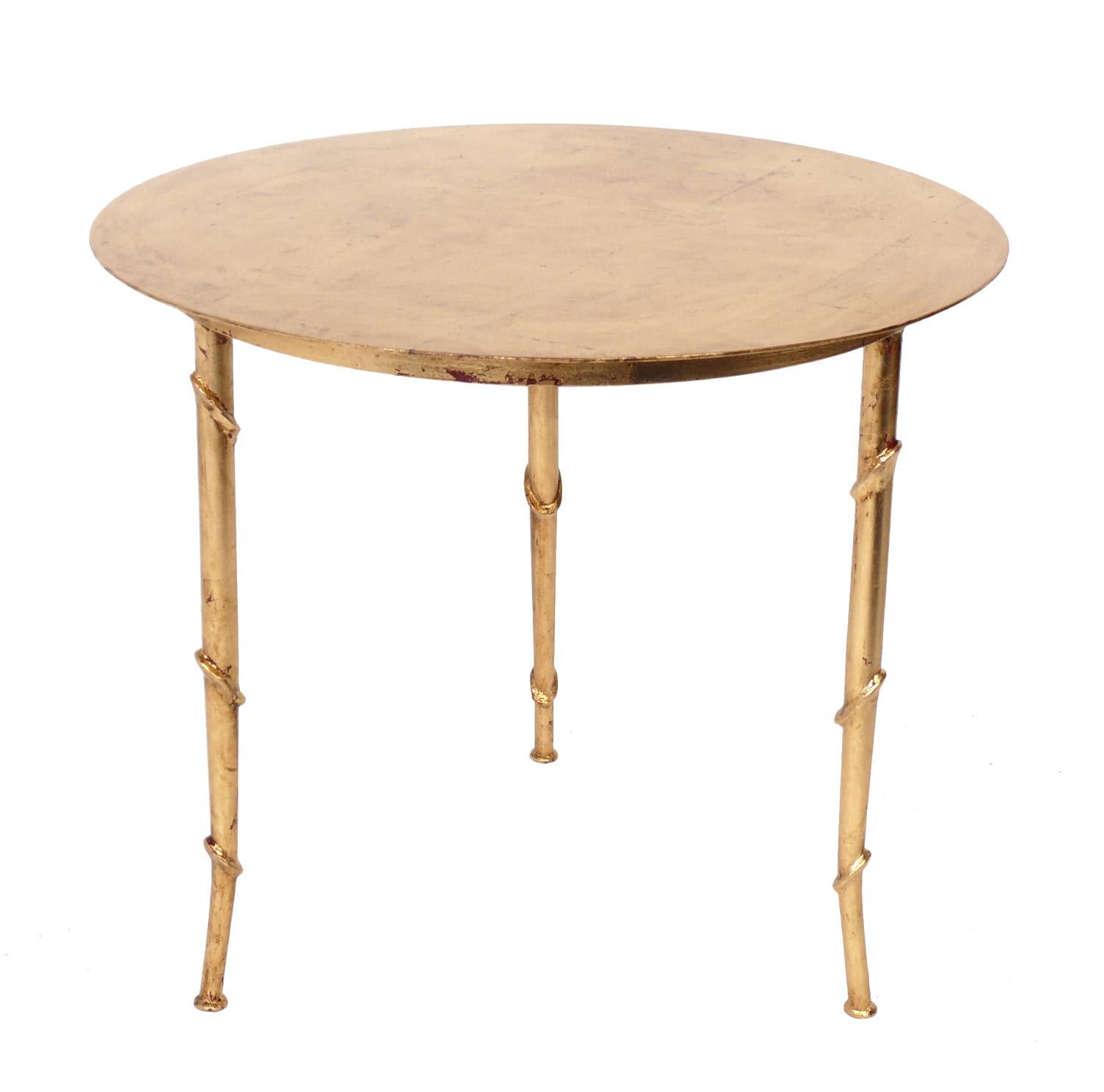 Gilt metal side table, American, circa 1960s. Retains warm original patina to the gilt metal finish.