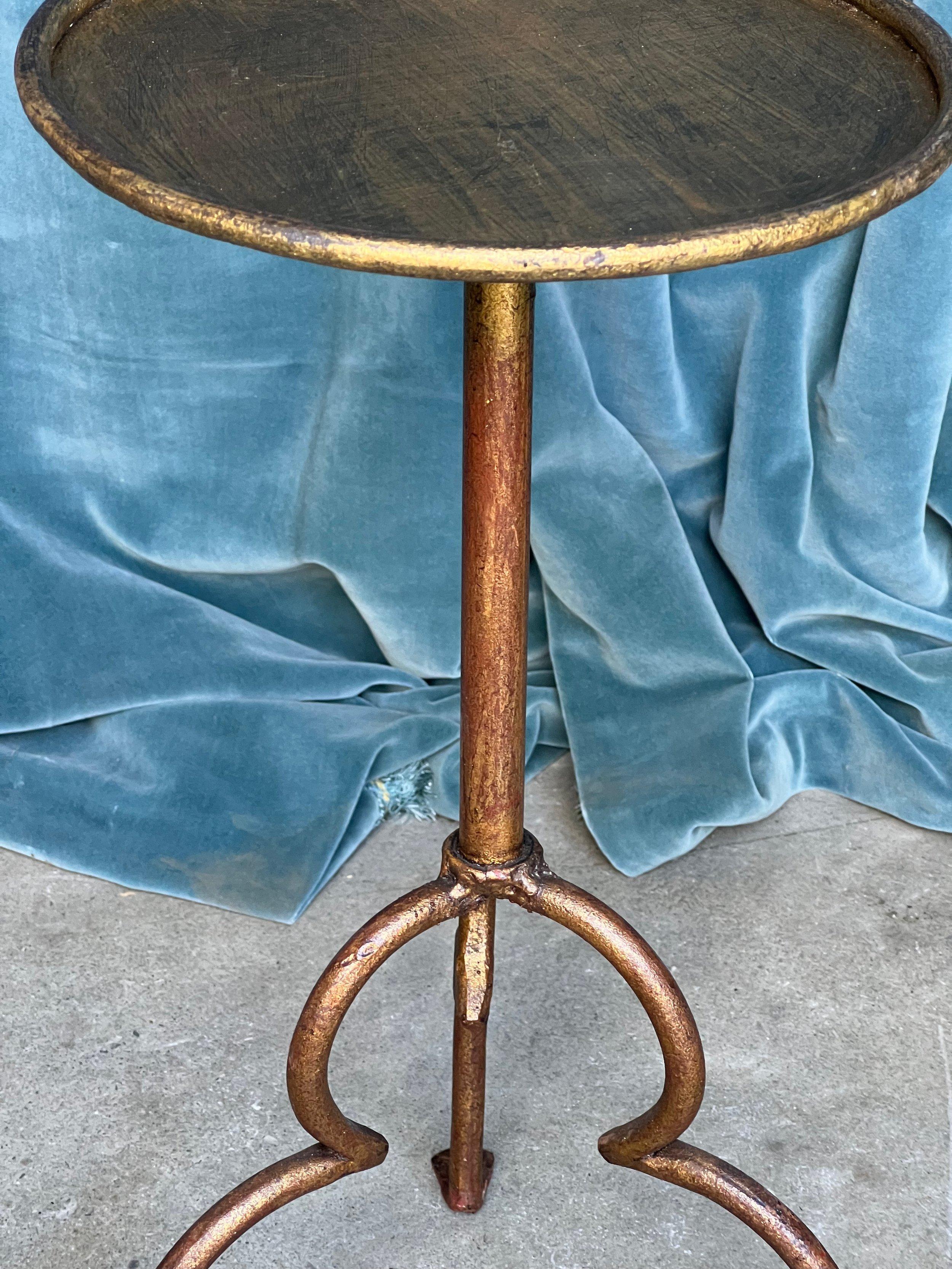 Mid-20th Century Gilt Metal Side Table with a Fancy Tripod Base