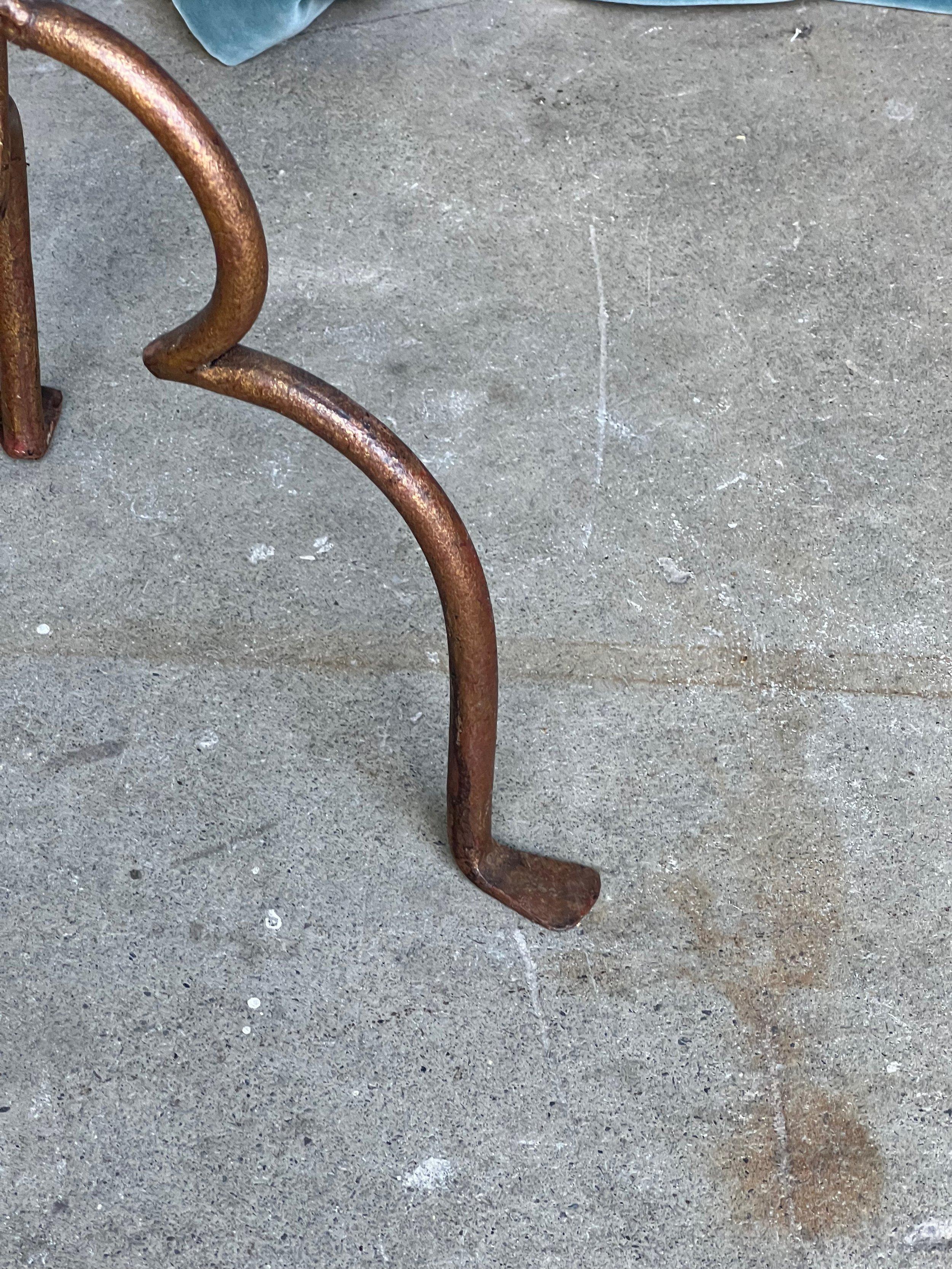 Iron Gilt Metal Side Table with a Fancy Tripod Base