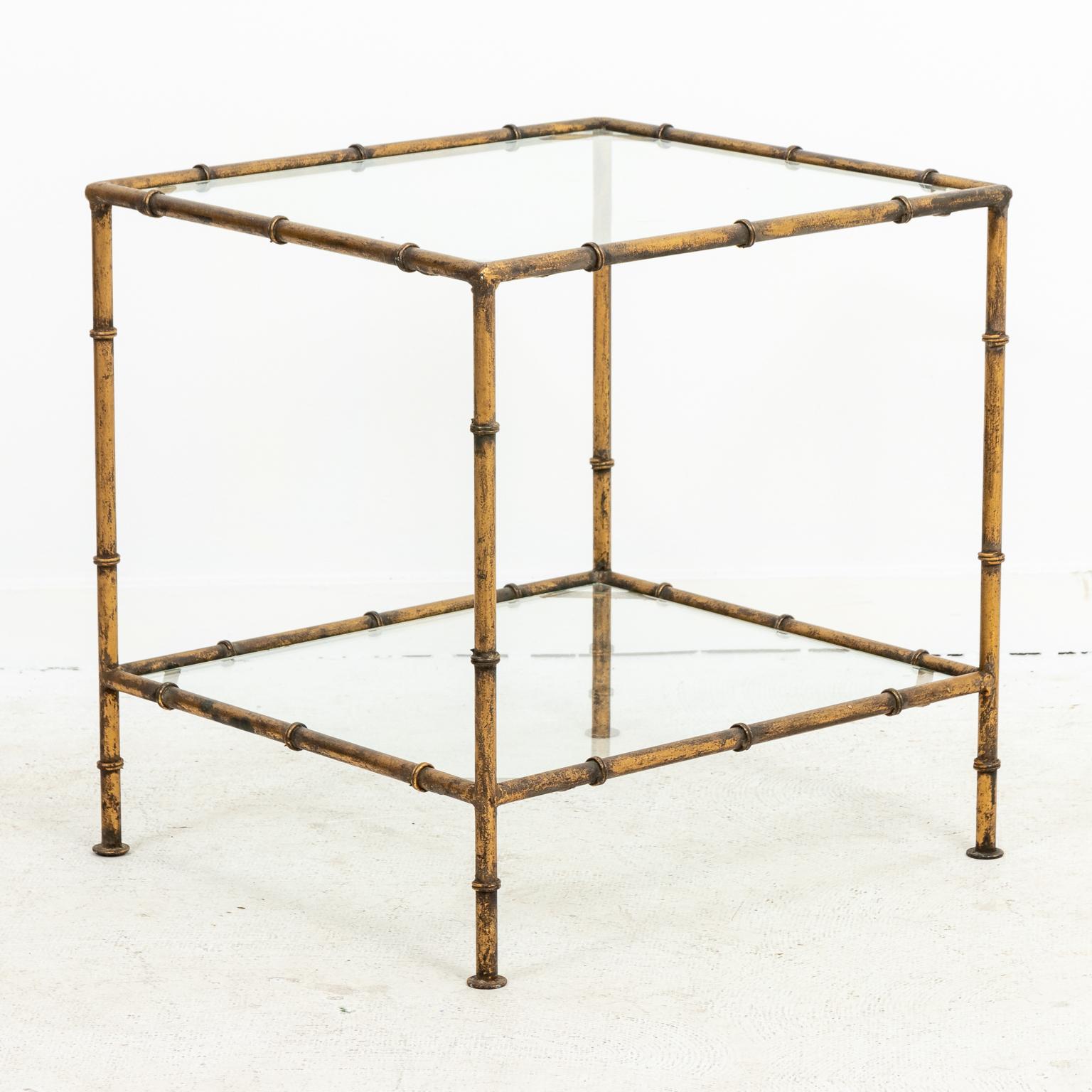 Gilt Metal Side Table with Glass Top For Sale at 1stDibs