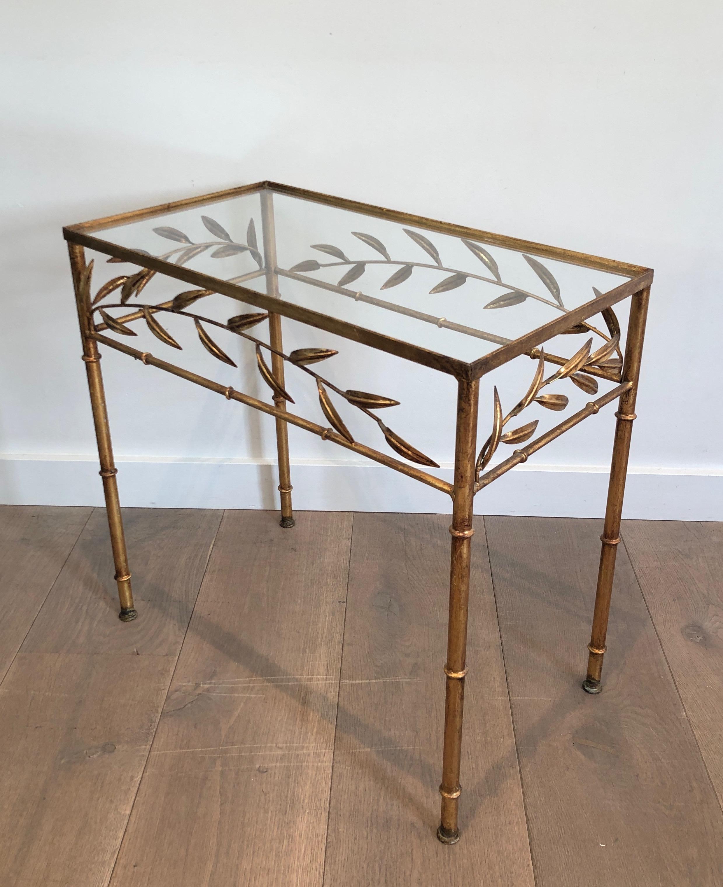 Gilt Metal Small Table with Leaves and Faux-Bamboo Feet 4
