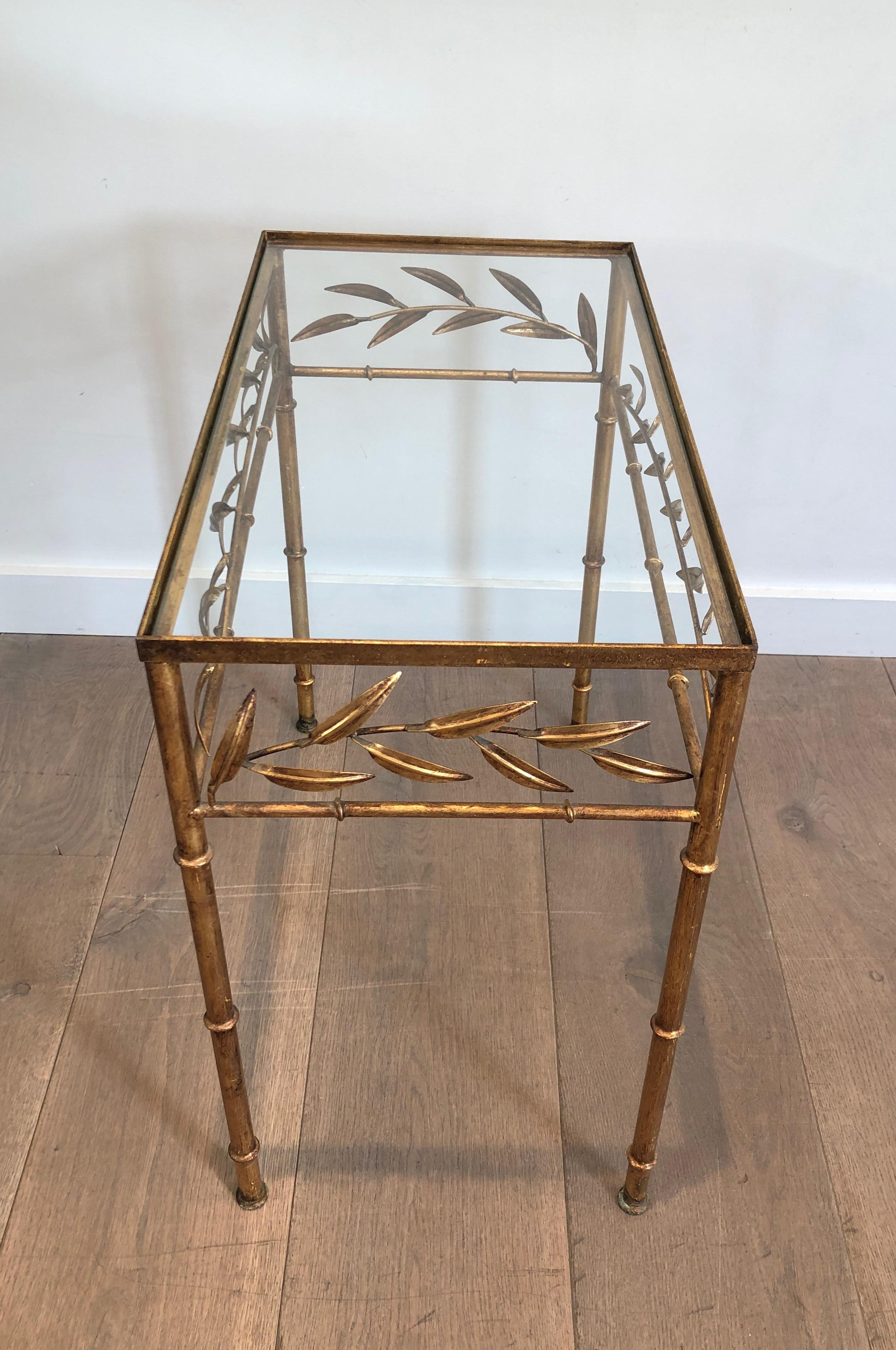 Gilt Metal Small Table with Leaves and Faux-Bamboo Feet 5