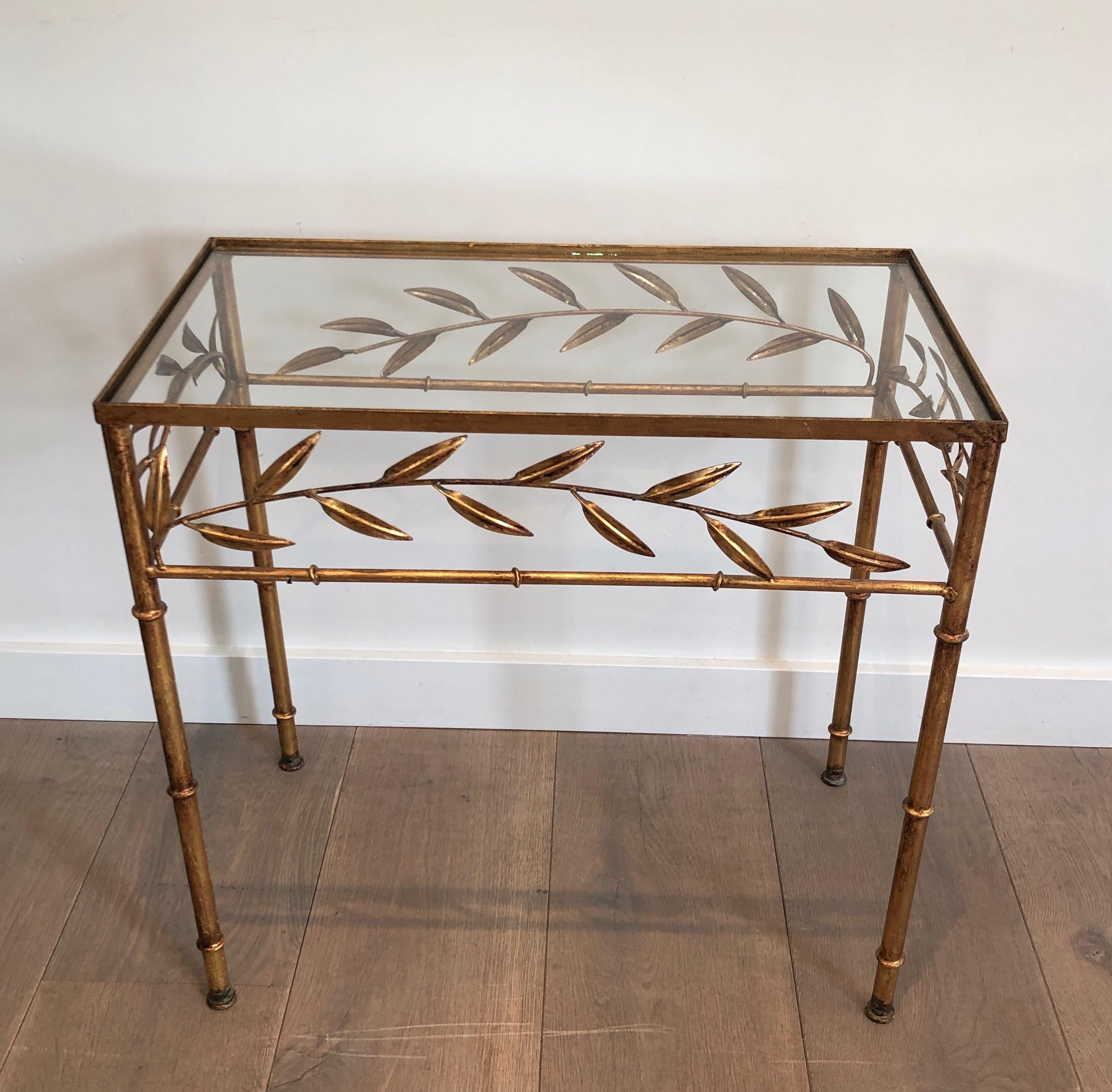 Gilt Metal Small Table with Leaves and Faux-Bamboo Feet 6