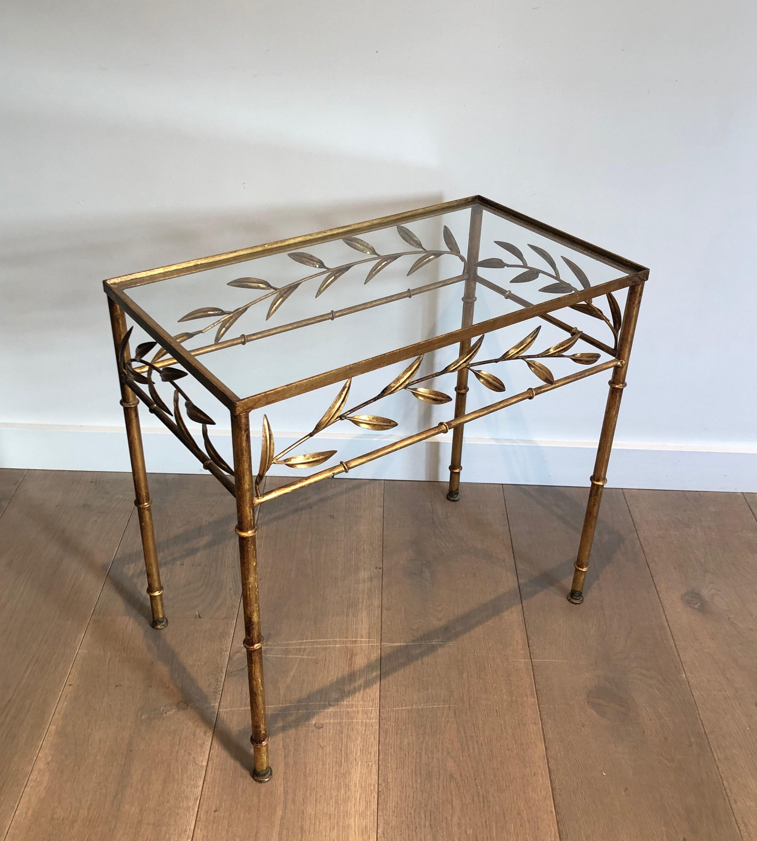 Gilt Metal Small Table with Leaves and Faux-Bamboo Feet 7