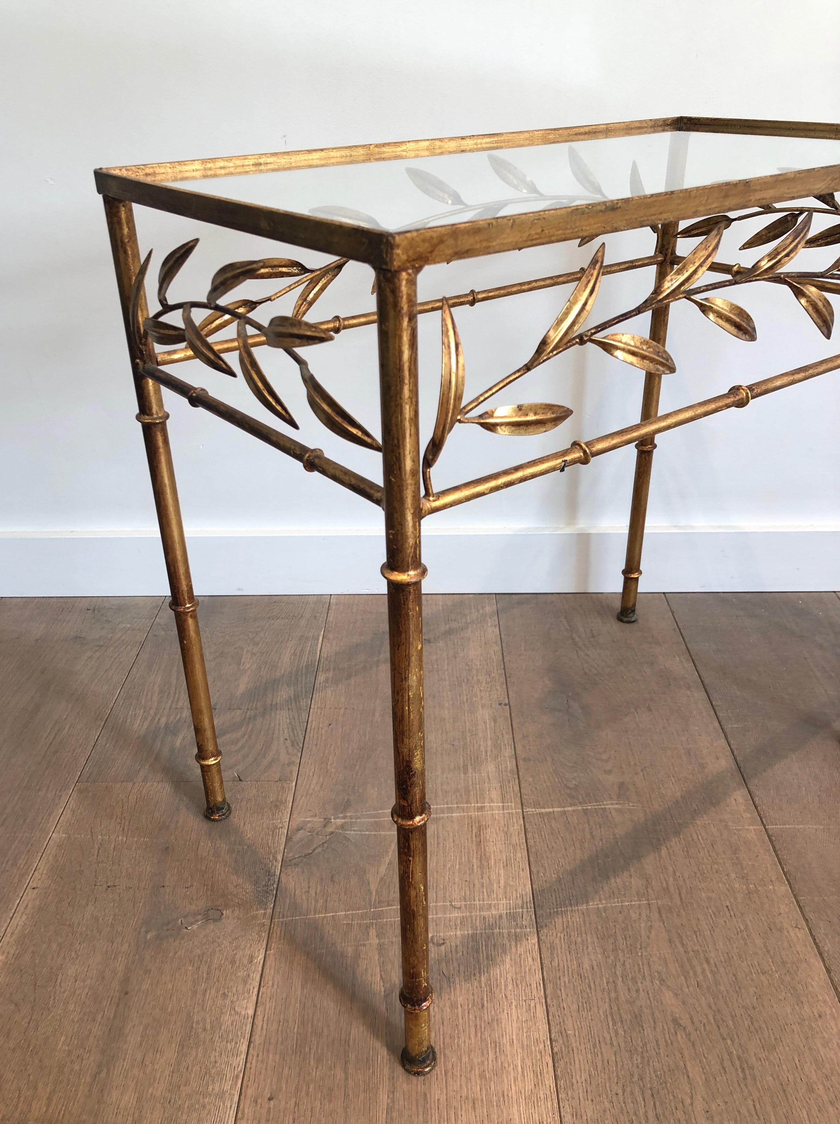 Gilt Metal Small Table with Leaves and Faux-Bamboo Feet 8