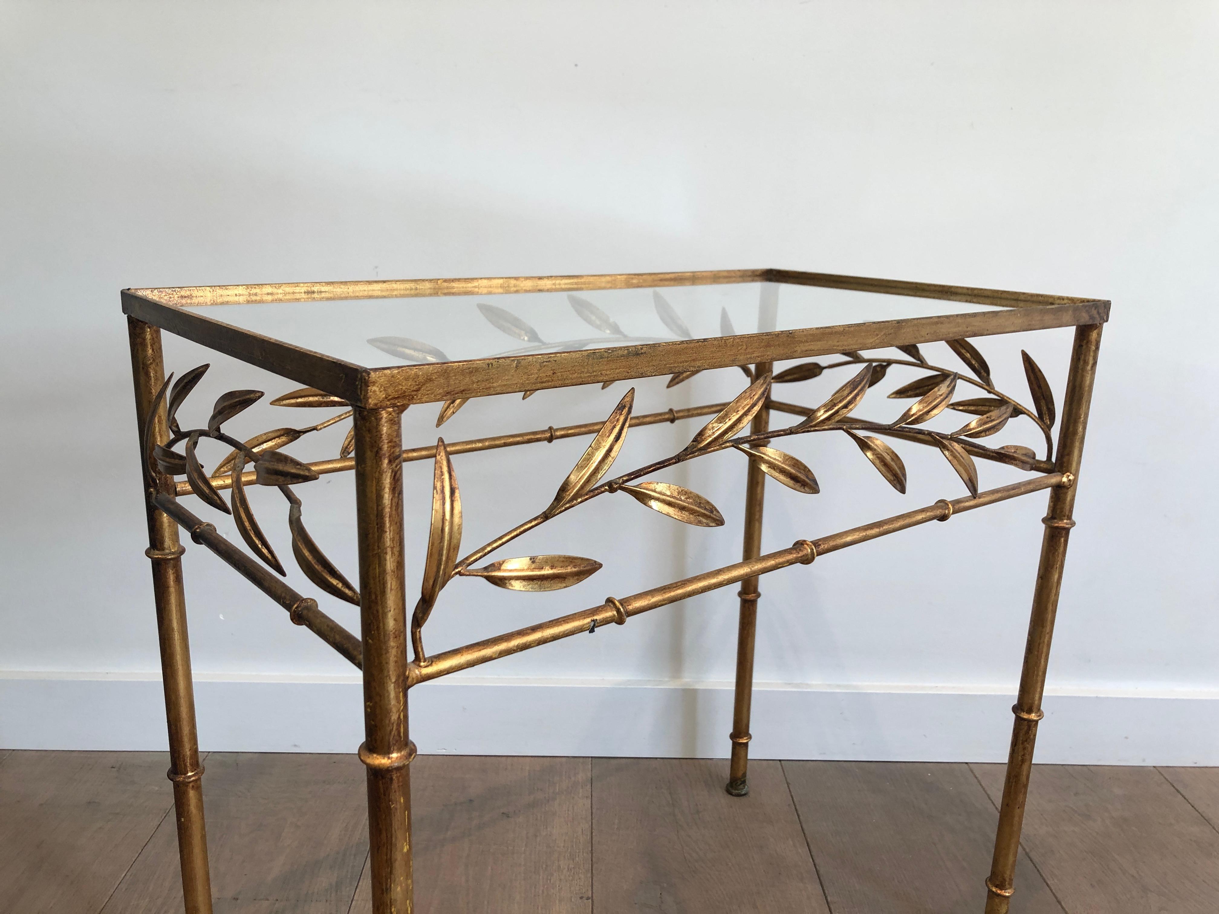 Gilt Metal Small Table with Leaves and Faux-Bamboo Feet 9