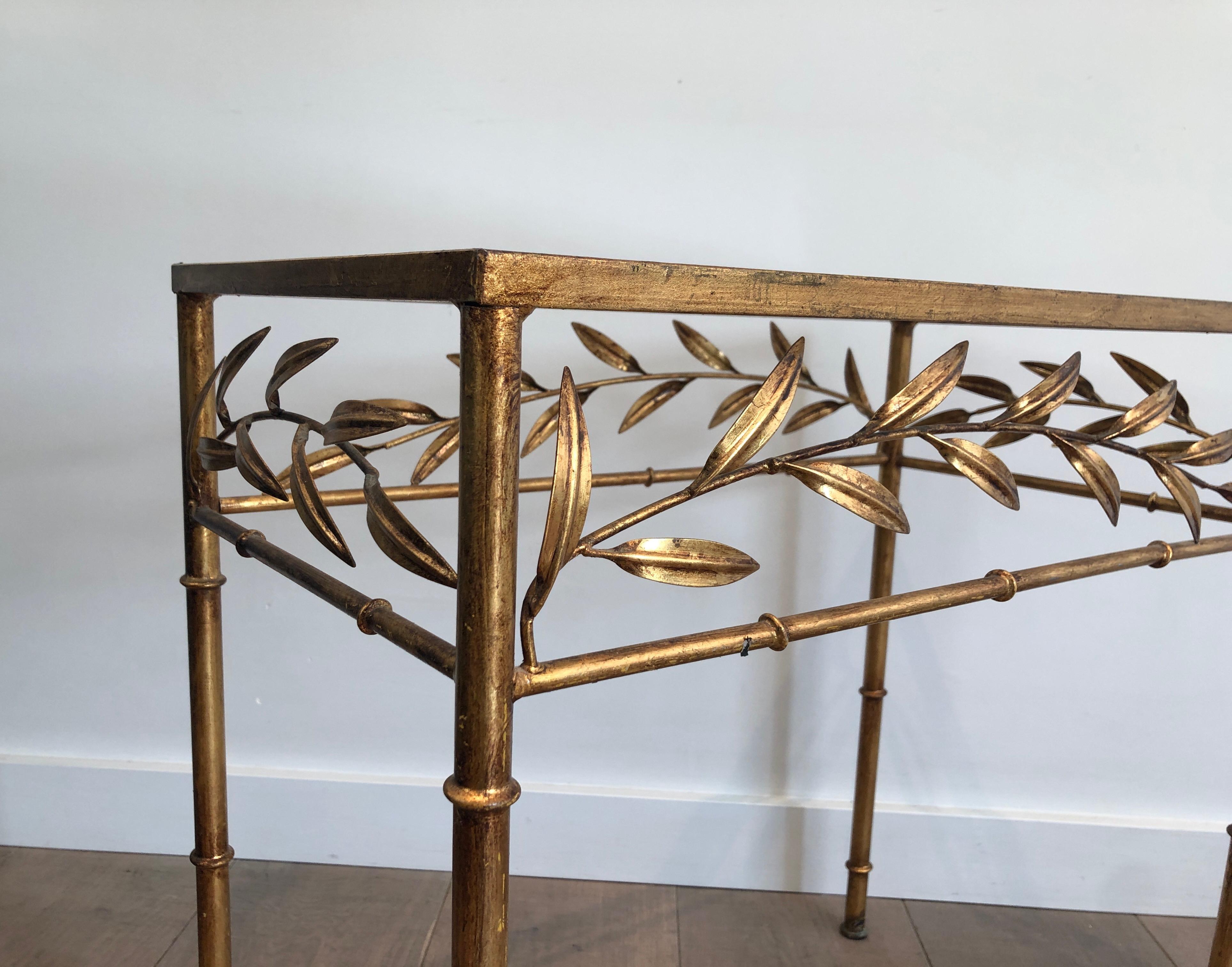 Gilt Metal Small Table with Leaves and Faux-Bamboo Feet 10