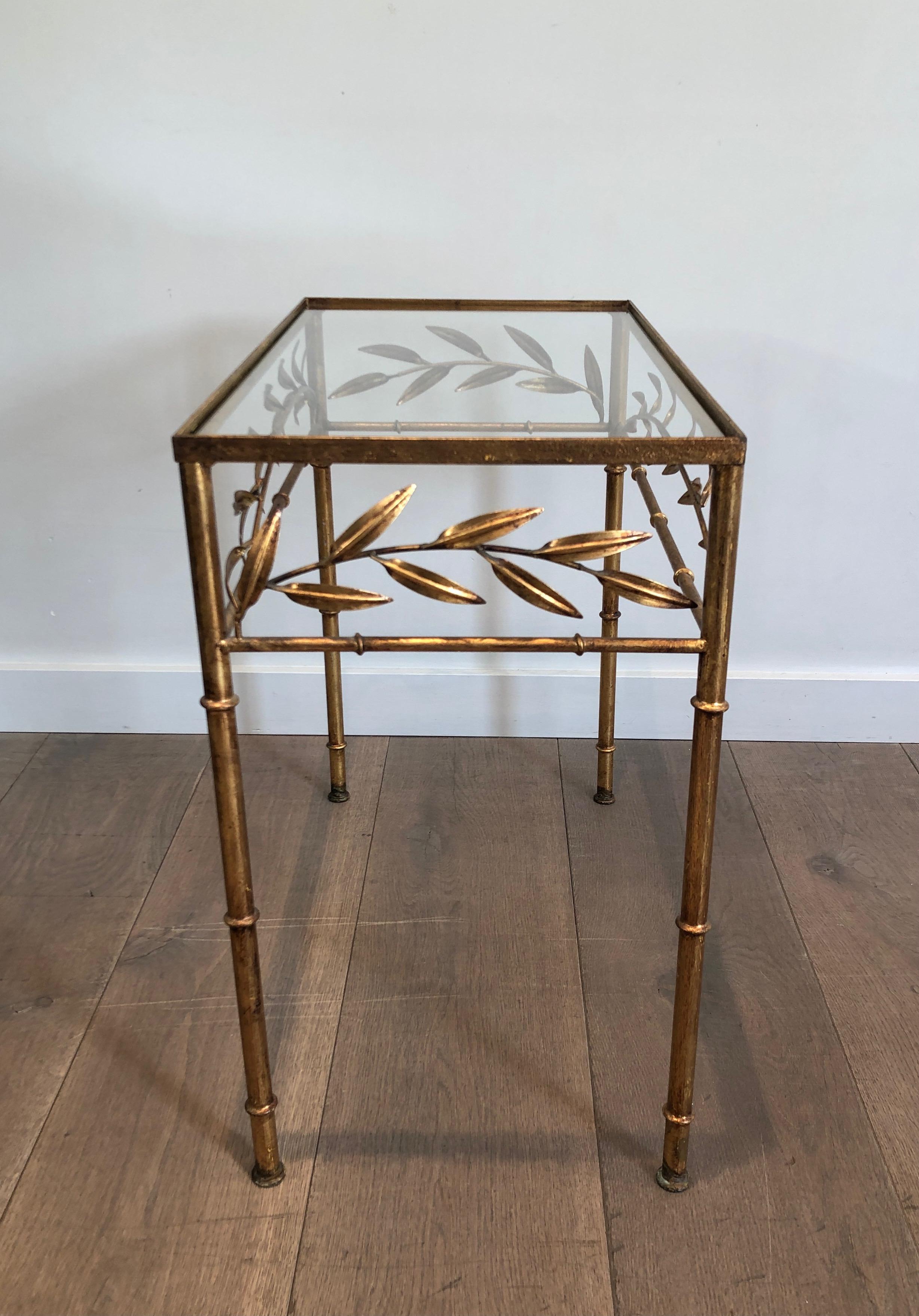Gilt Metal Small Table with Leaves and Faux-Bamboo Feet 11