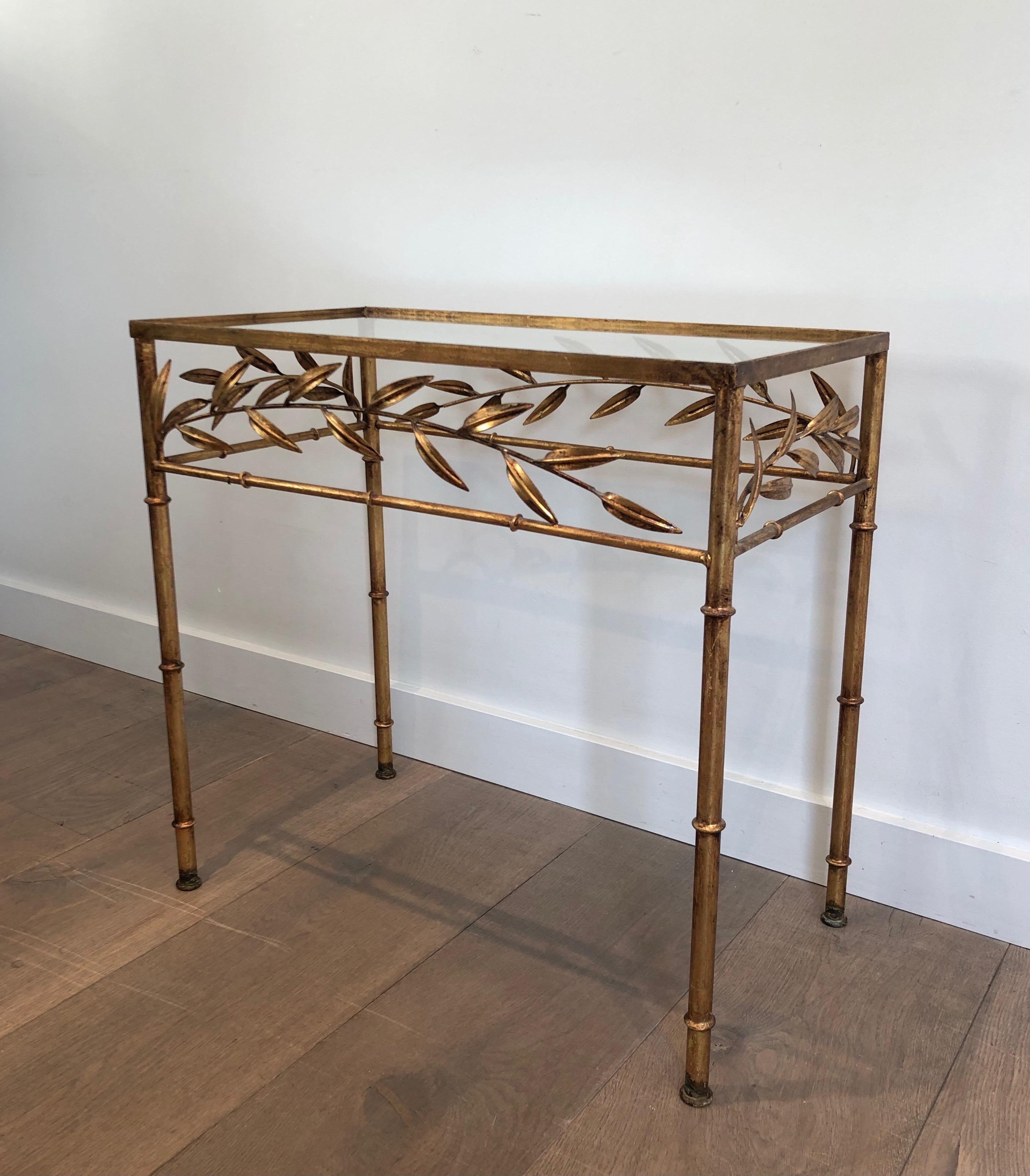 Gilt Metal Small Table with Leaves and Faux-Bamboo Feet 12