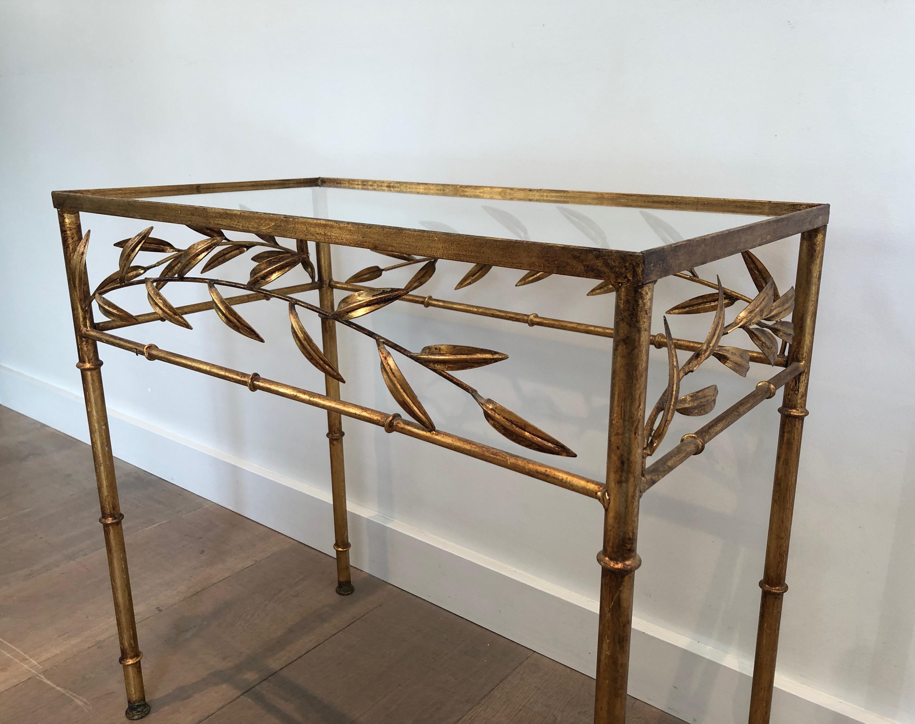 Gilt Metal Small Table with Leaves and Faux-Bamboo Feet 13