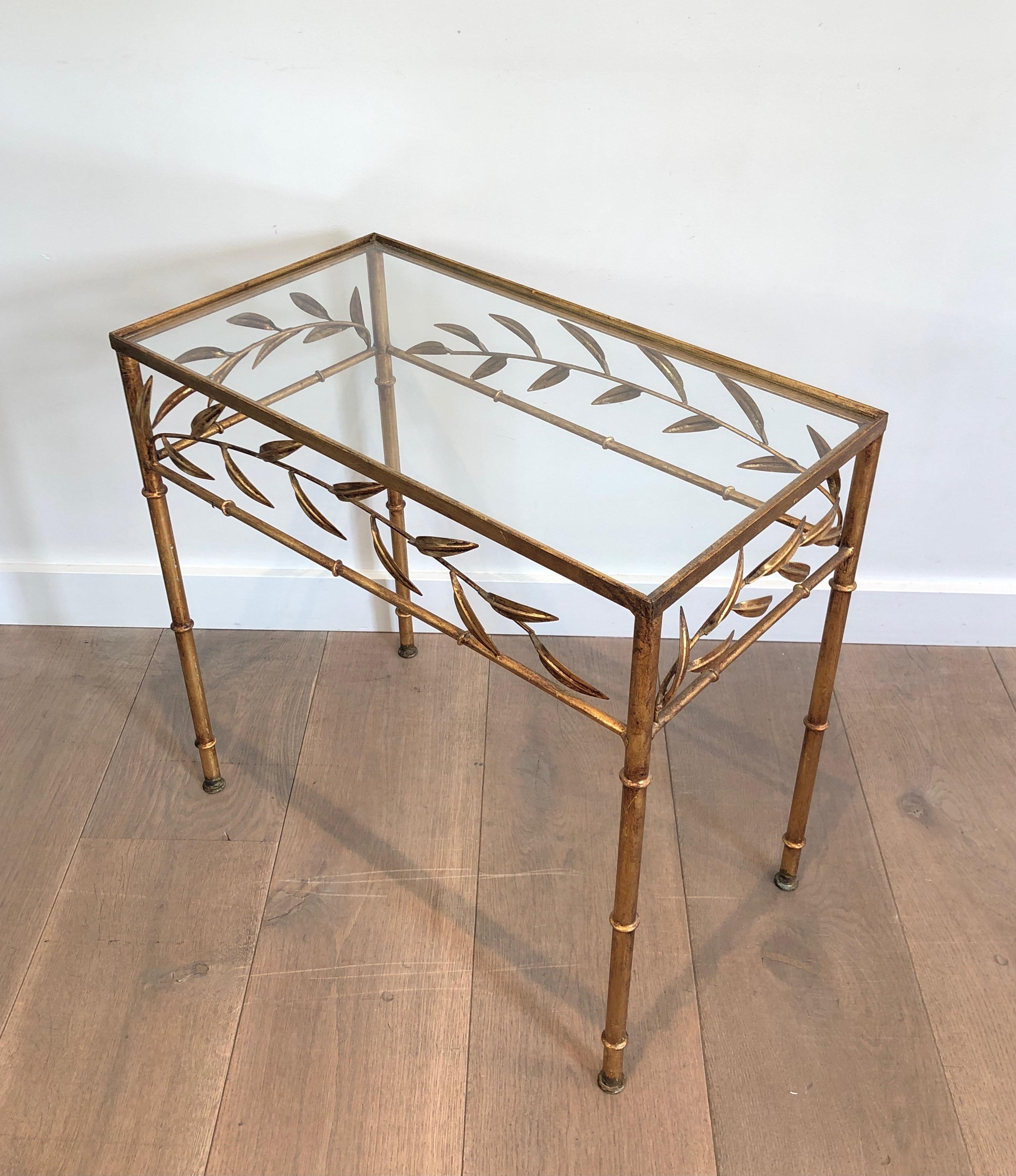 Gilt Metal Small Table with Leaves and Faux-Bamboo Feet 14