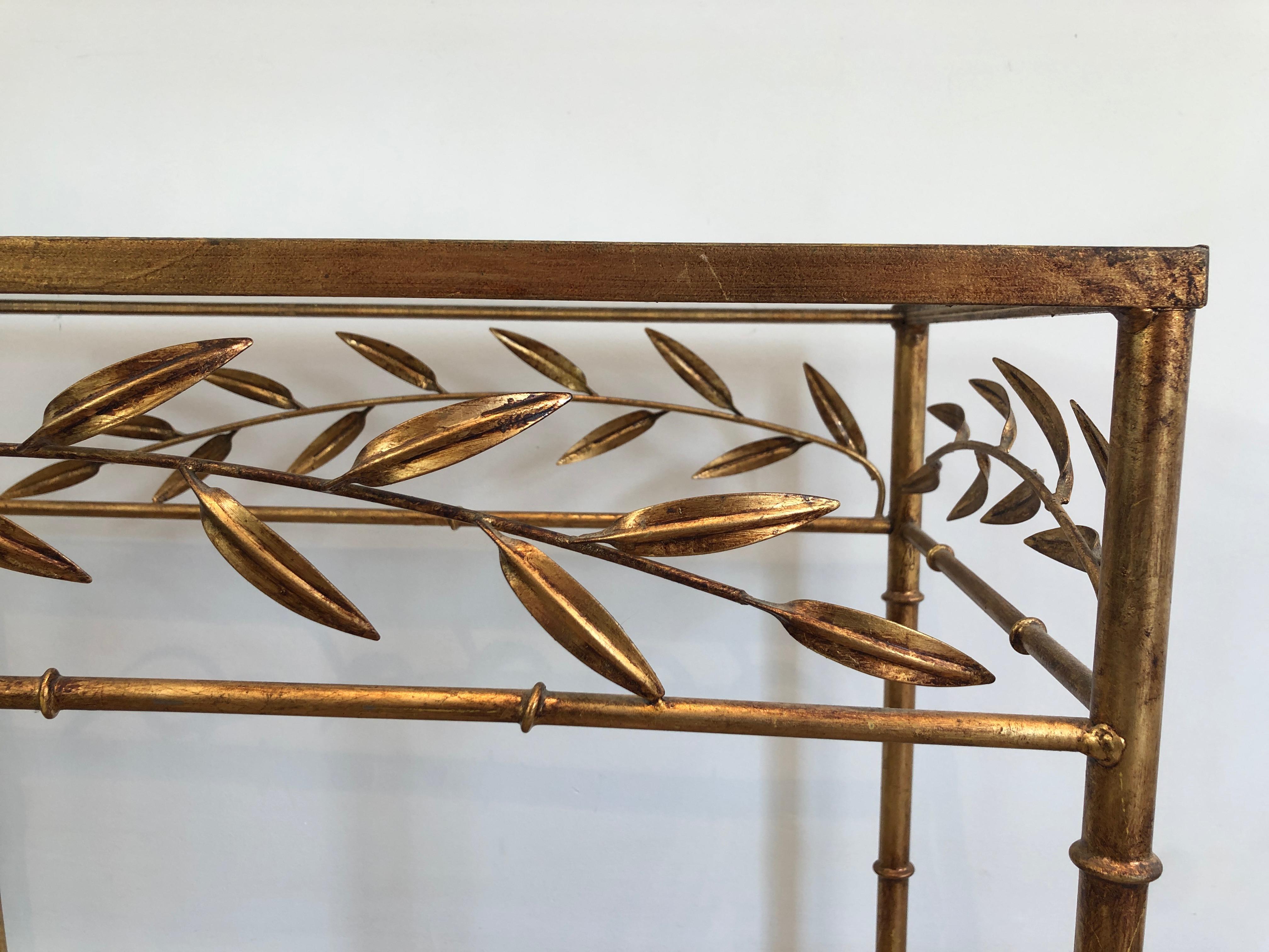 Late 20th Century Gilt Metal Small Table with Leaves and Faux-Bamboo Feet