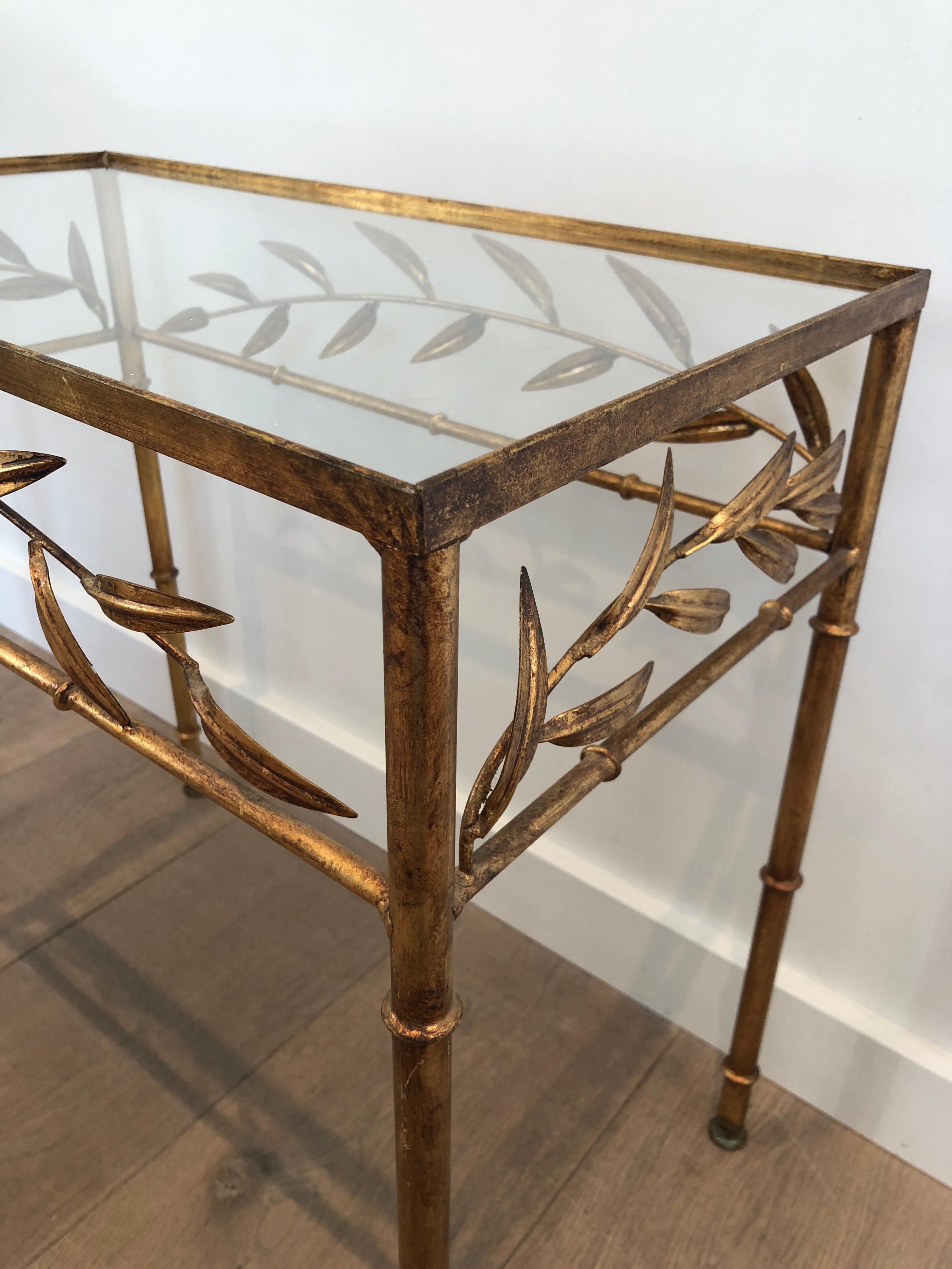 Gilt Metal Small Table with Leaves and Faux-Bamboo Feet 1